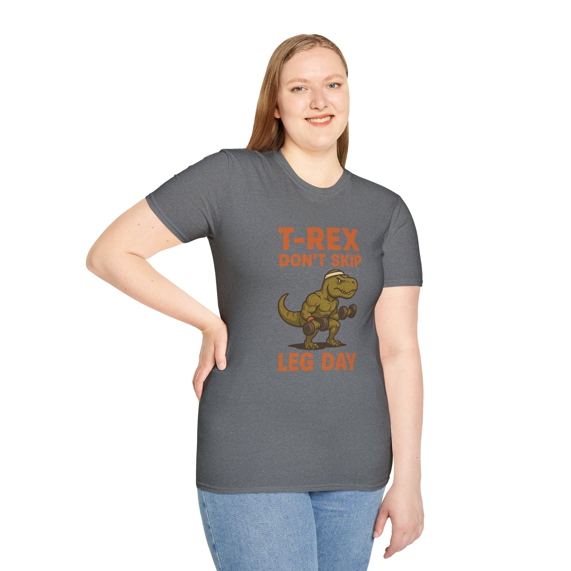 T-Shirt with T-Rex Design, Funny Dino Tee, Gym Humor Shirt, Unisex Jurassic Workout Top