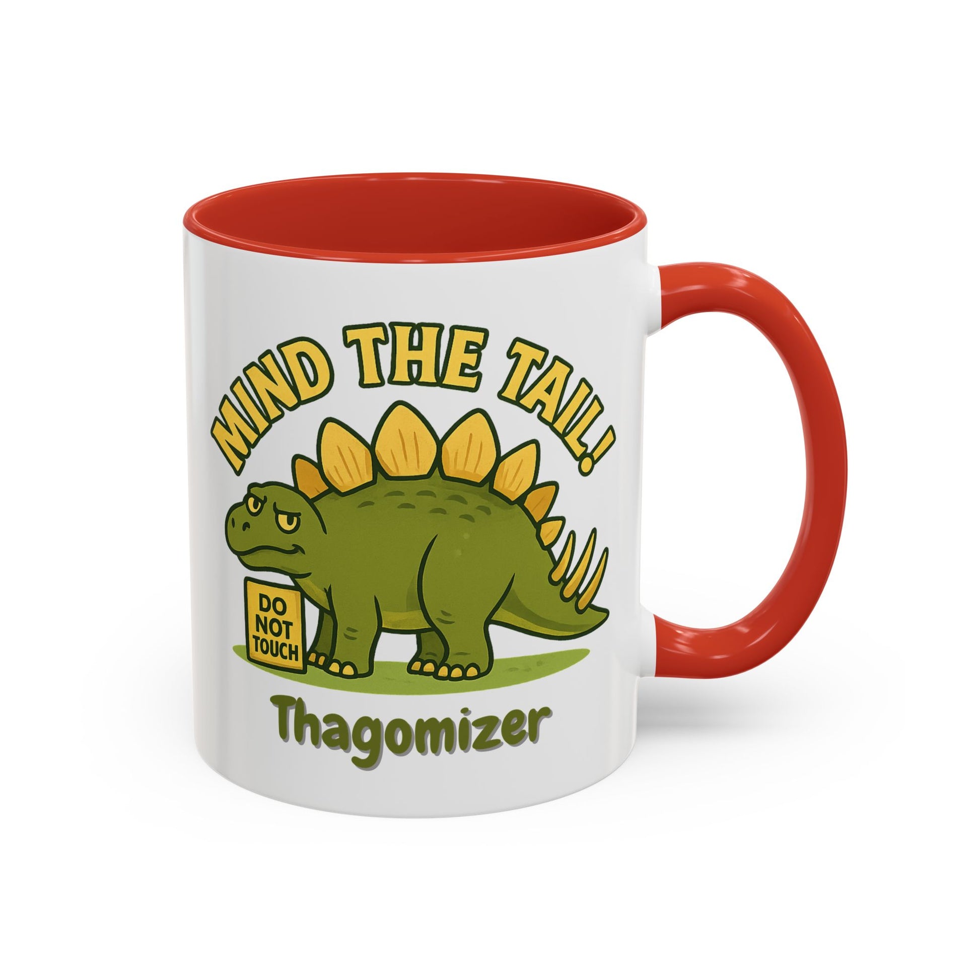 Thagomizer "Mind the Tail" Dinosaur Mug, Fun Gift for Dinosaur Lovers, Unique Office Cup, Birthday Present, Whimsical Tea or Coffee Mug
