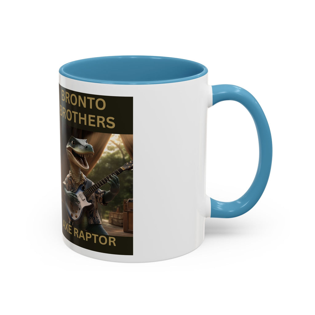 Axe Raptor Bronto Brothers Dinosaur Coffee Mug, Fun Dino Mug, Gifts for Musicians, Unique Coffee Lover's Mug, Funny Ceramic Cup
