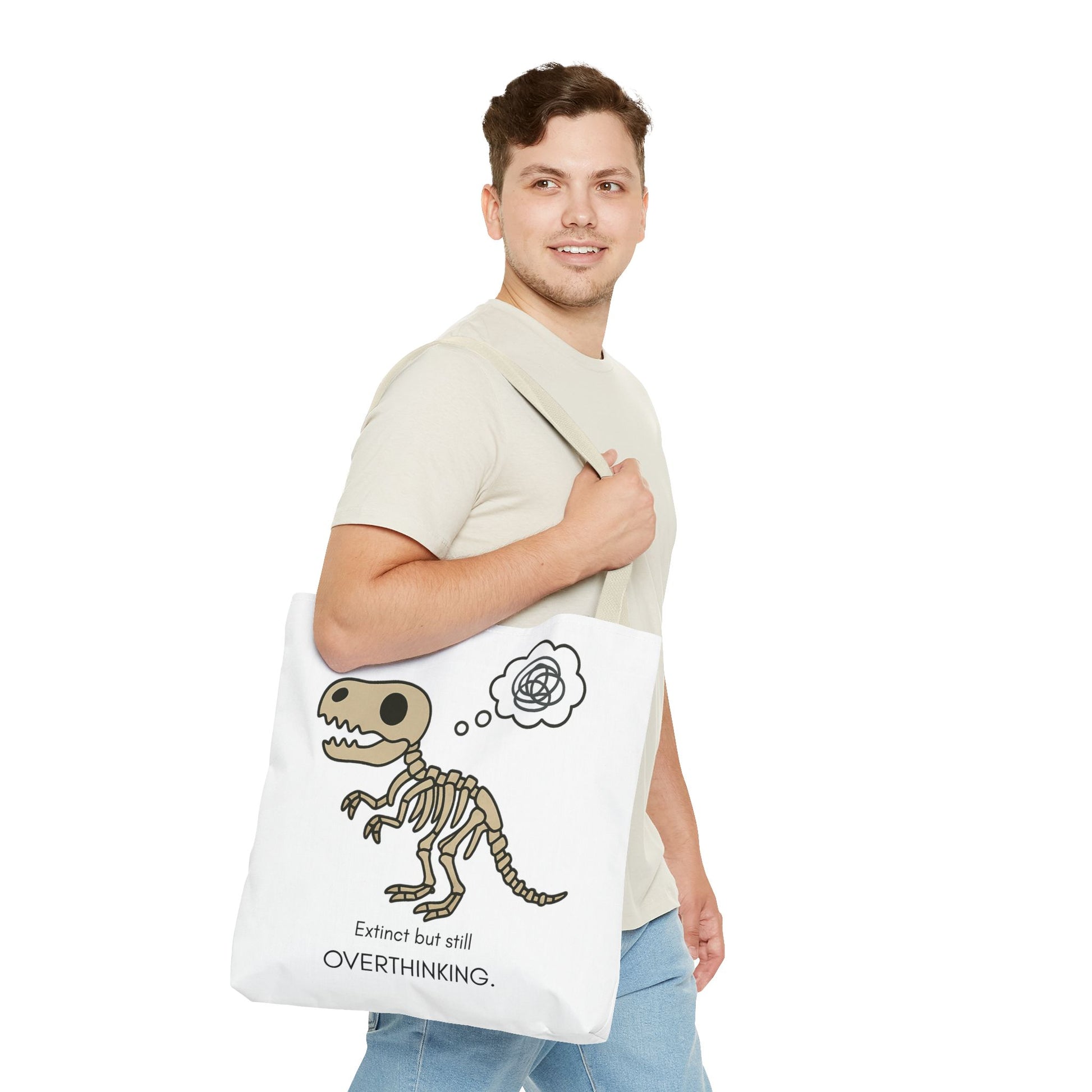 Dinosaur Tote Bag - Extinct but still OVERTHINKING, Funny Tote, Gift for Students, Eco-Friendly Carryall, Unique Shopper Bag, Cute Bag [...]