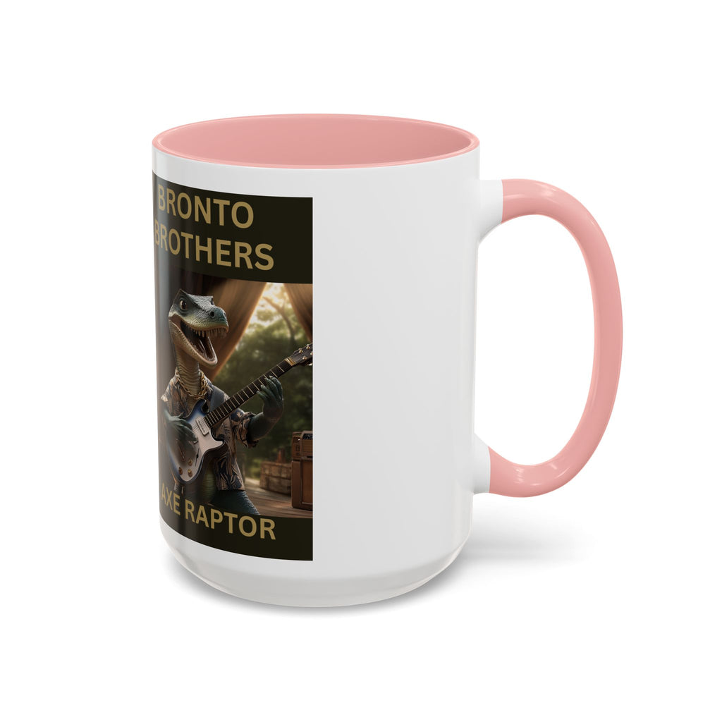 Axe Raptor Bronto Brothers Dinosaur Coffee Mug, Fun Dino Mug, Gifts for Musicians, Unique Coffee Lover's Mug, Funny Ceramic Cup