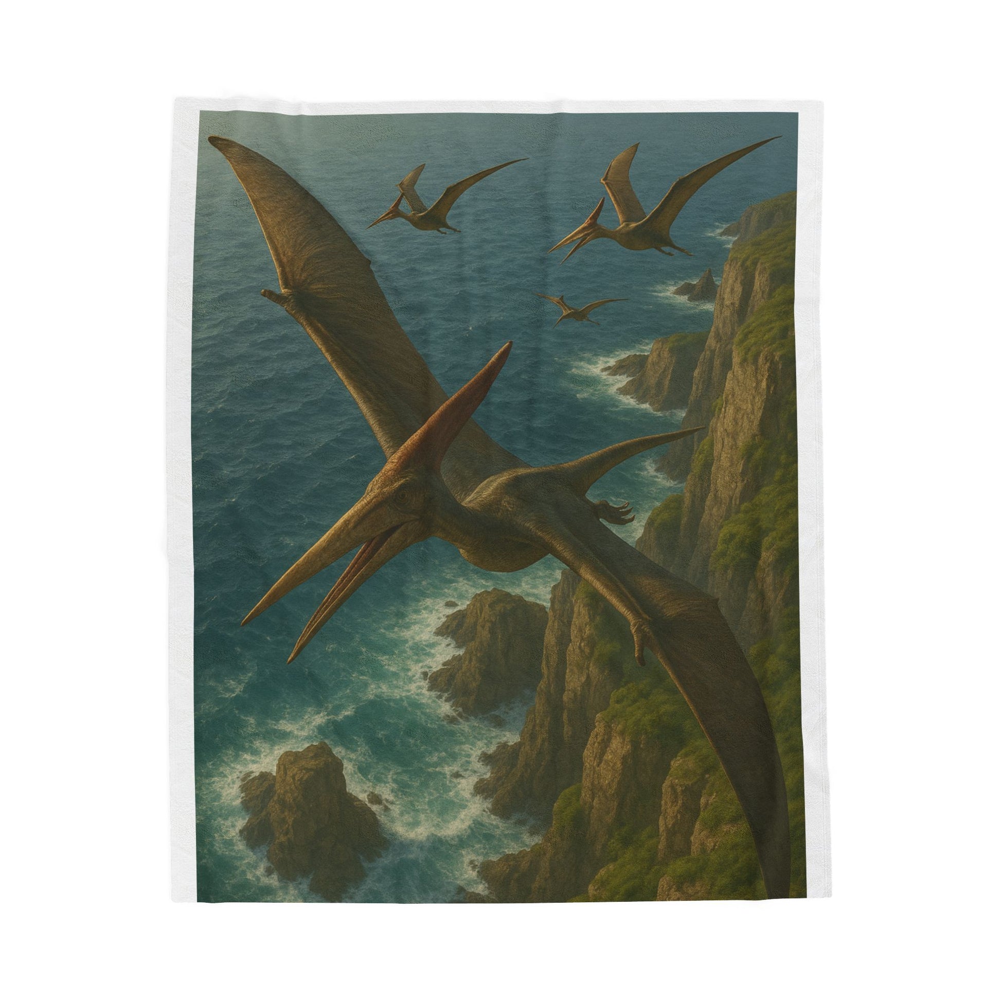 Dinosaurs in Flight Velveteen Plush Blanket, Cozy Dinosaur Throw, Soft Blanket for Kids, Pterosaur Decor, Gift for Dinosaur Lovers