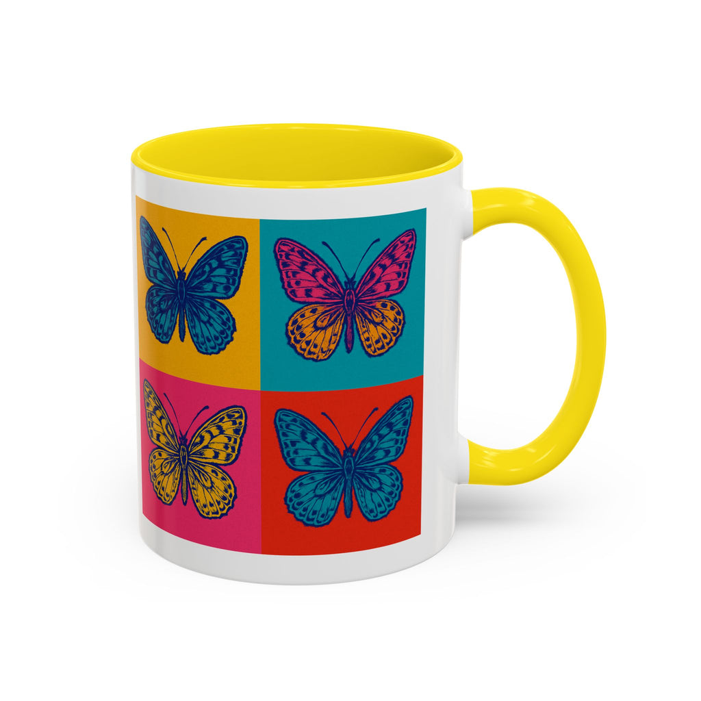 Bold Butterfly Accent Coffee Mug, Colorful Butterfly Mug, Artistic Coffee Cup, Unique Mug Gift, Retro-Inspired Drinkware