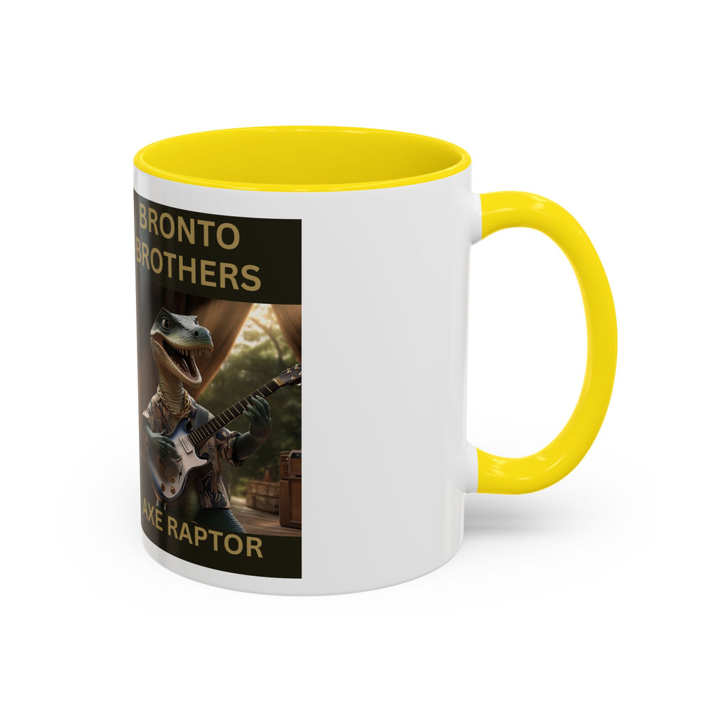 Axe Raptor Bronto Brothers Dinosaur Coffee Mug, Fun Dino Mug, Gifts for Musicians, Unique Coffee Lover's Mug, Funny Ceramic Cup