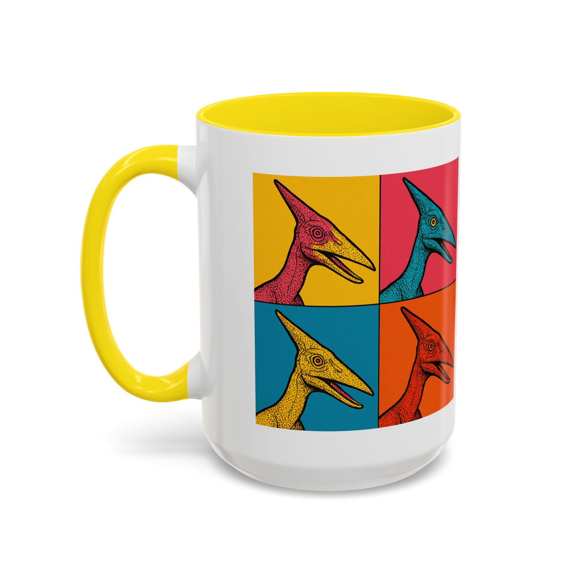 Vibrant Dinosaur Accent Coffee Mug - Quirky Gift for Pterodactyl Lovers, Unique Kitchen Decor, Colorful Ceramic Mug