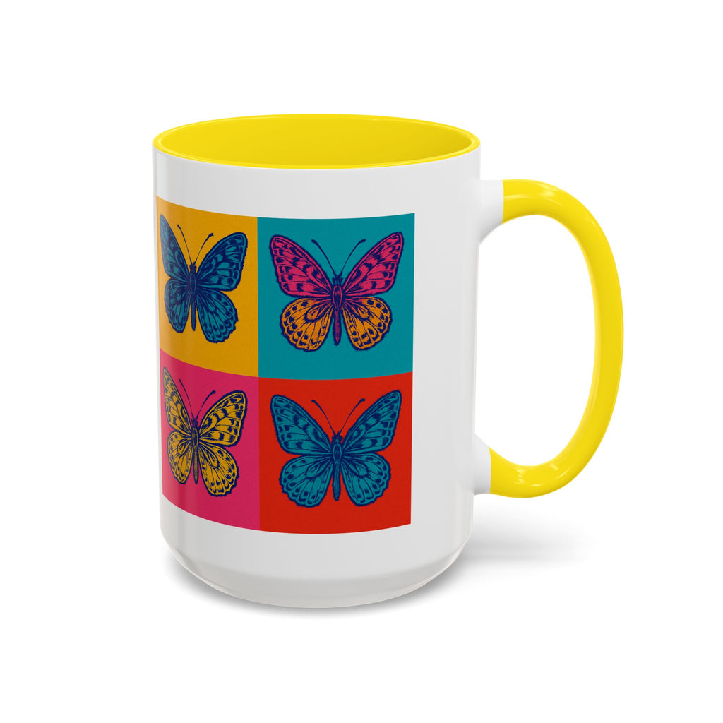 Bold Butterfly Accent Coffee Mug, Colorful Butterfly Mug, Artistic Coffee Cup, Unique Mug Gift, Retro-Inspired Drinkware