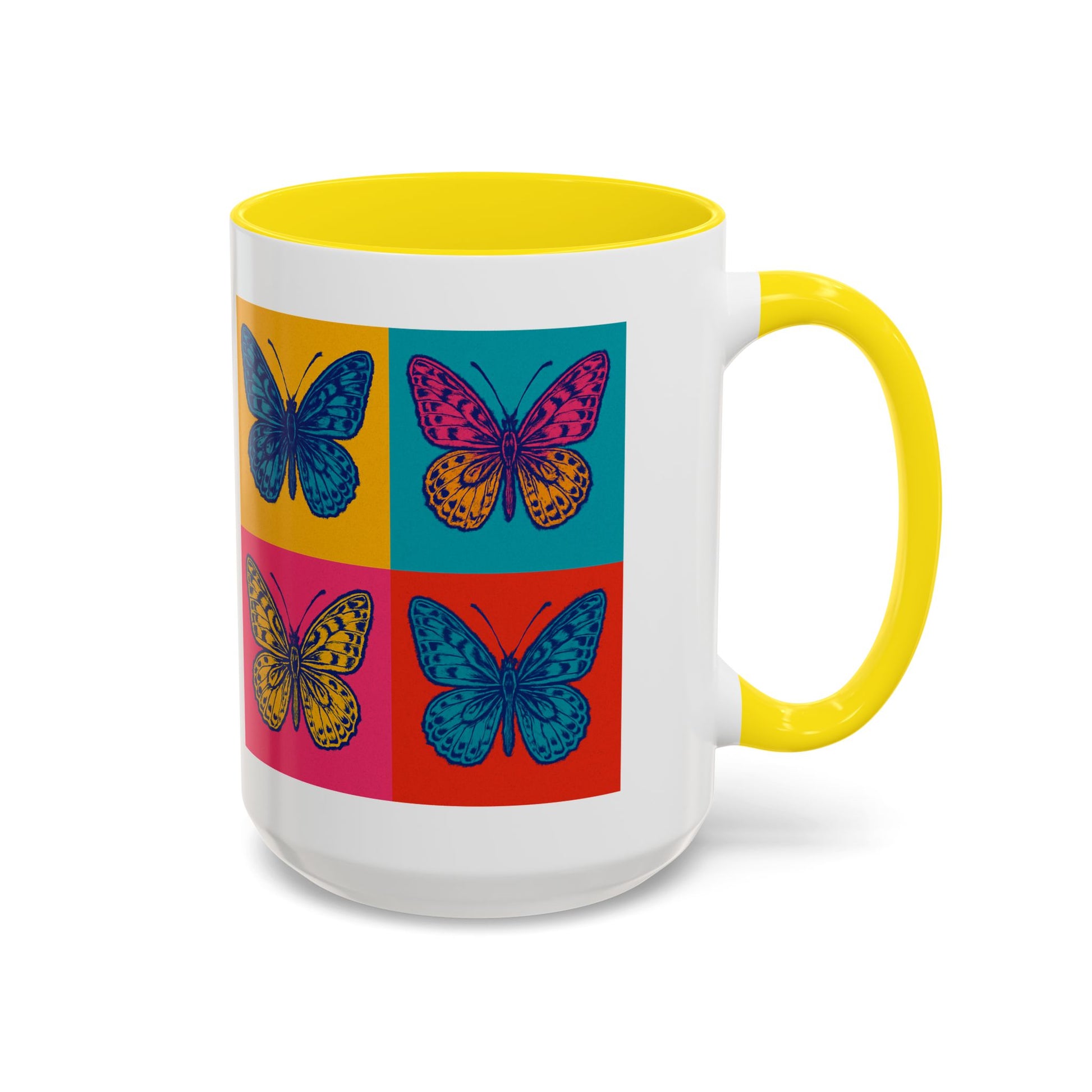 Bold Butterfly Accent Coffee Mug, Colorful Butterfly Mug, Artistic Coffee Cup, Unique Mug Gift, Retro-Inspired Drinkware