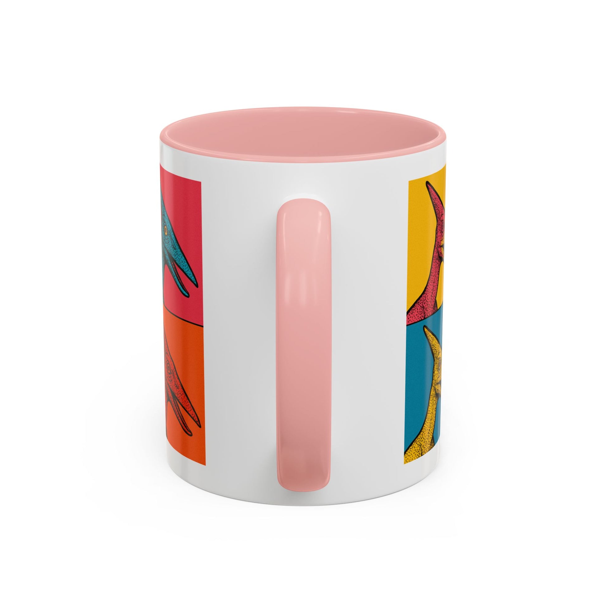 Vibrant Dinosaur Accent Coffee Mug - Quirky Gift for Pterodactyl Lovers, Unique Kitchen Decor, Colorful Ceramic Mug