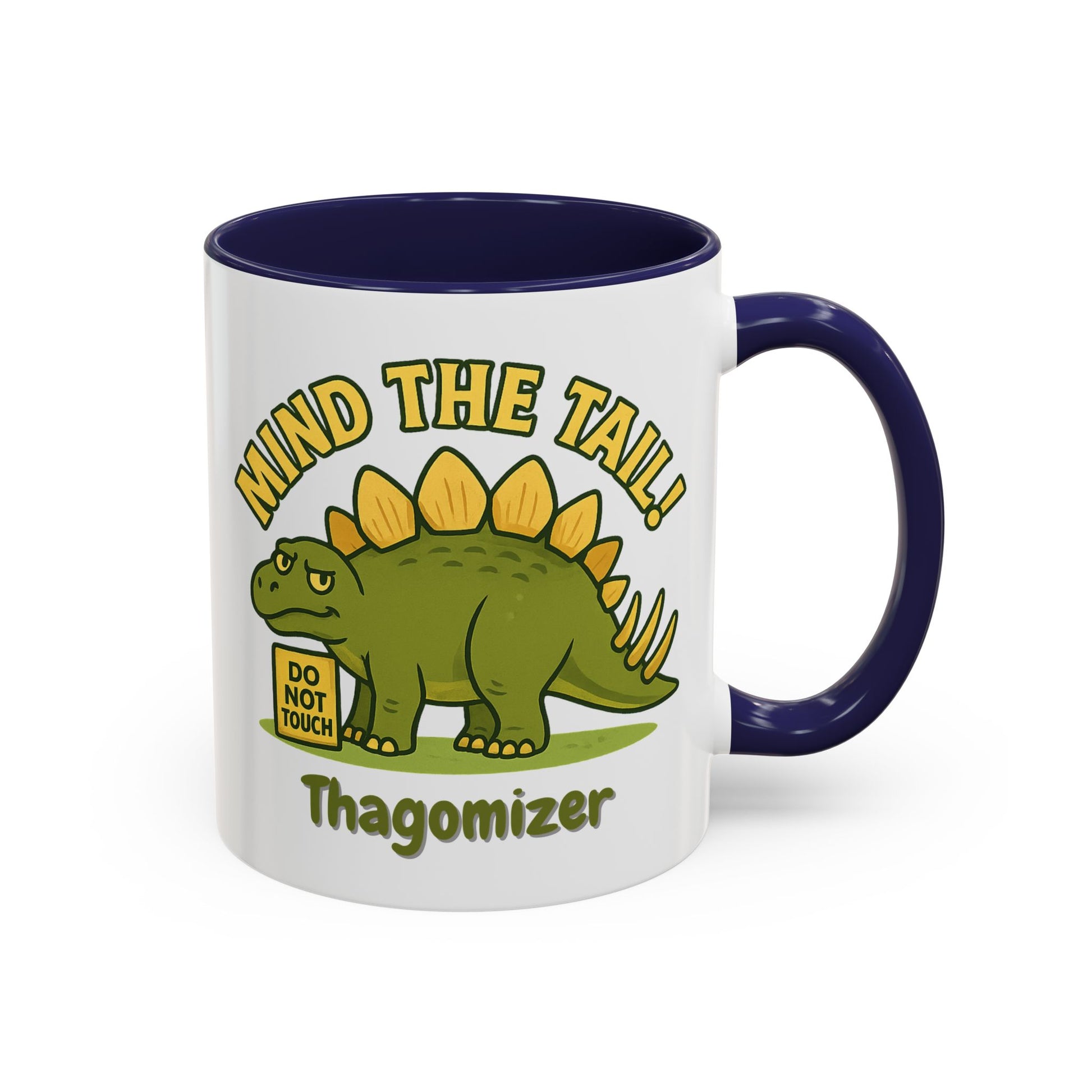 Thagomizer "Mind the Tail" Dinosaur Mug, Fun Gift for Dinosaur Lovers, Unique Office Cup, Birthday Present, Whimsical Tea or Coffee Mug