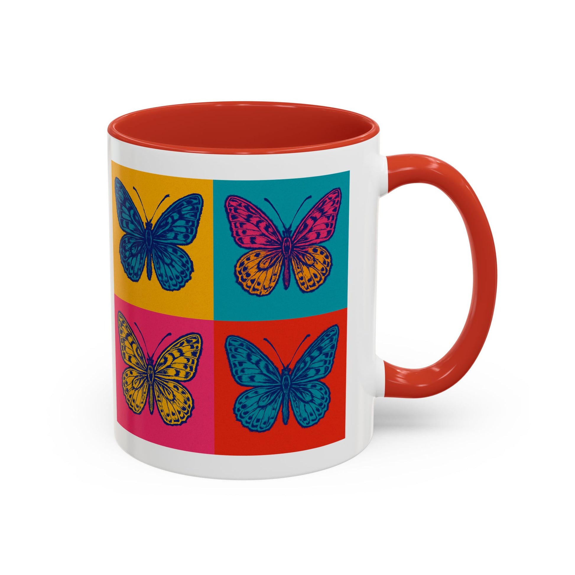 Bold Butterfly Accent Coffee Mug, Colorful Butterfly Mug, Artistic Coffee Cup, Unique Mug Gift, Retro-Inspired Drinkware