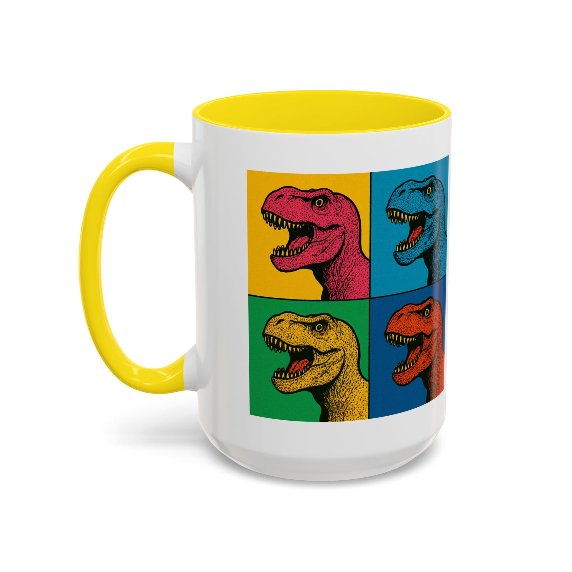 Dinosaur Accent Coffee Mug - Colorful T-Rex Design, Fun Gift for Kids, Perfect for Birthdays, Coffee Lover, Dinosaur Enthusiast