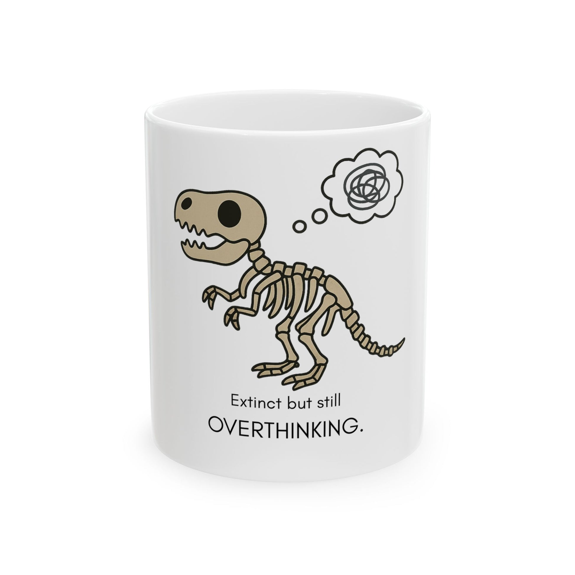 Humorous Overthinking Dinosaur Mug - Perfect Gift for Friends, Coffee Lovers, Jurassic Fans, Quirky Home Decor, Funny Office Cup