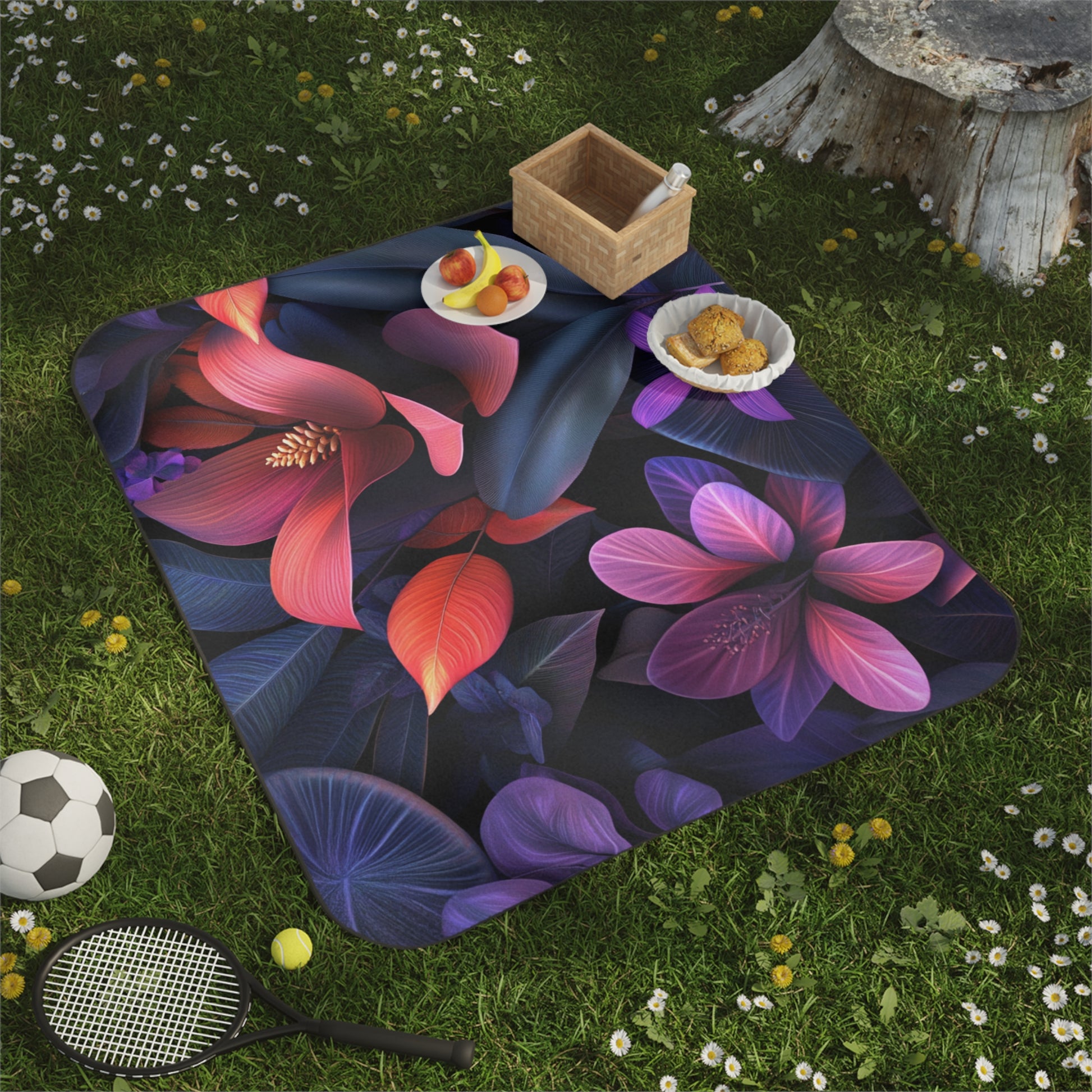 Picnic Blanket, Vibrant Floral Outdoor Blanket, Travel Blanket, Beach Mat, Camping Gear