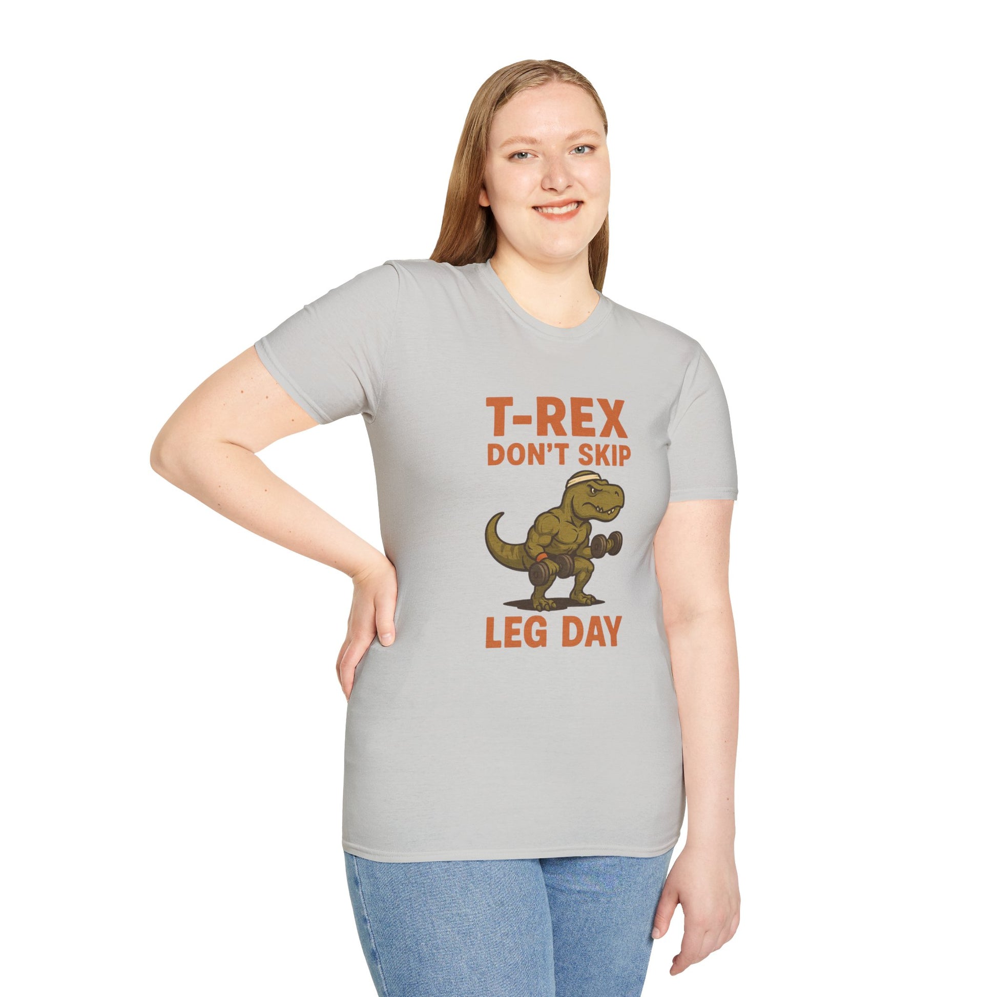 T-Shirt with T-Rex Design, Funny Dino Tee, Gym Humor Shirt, Unisex Jurassic Workout Top