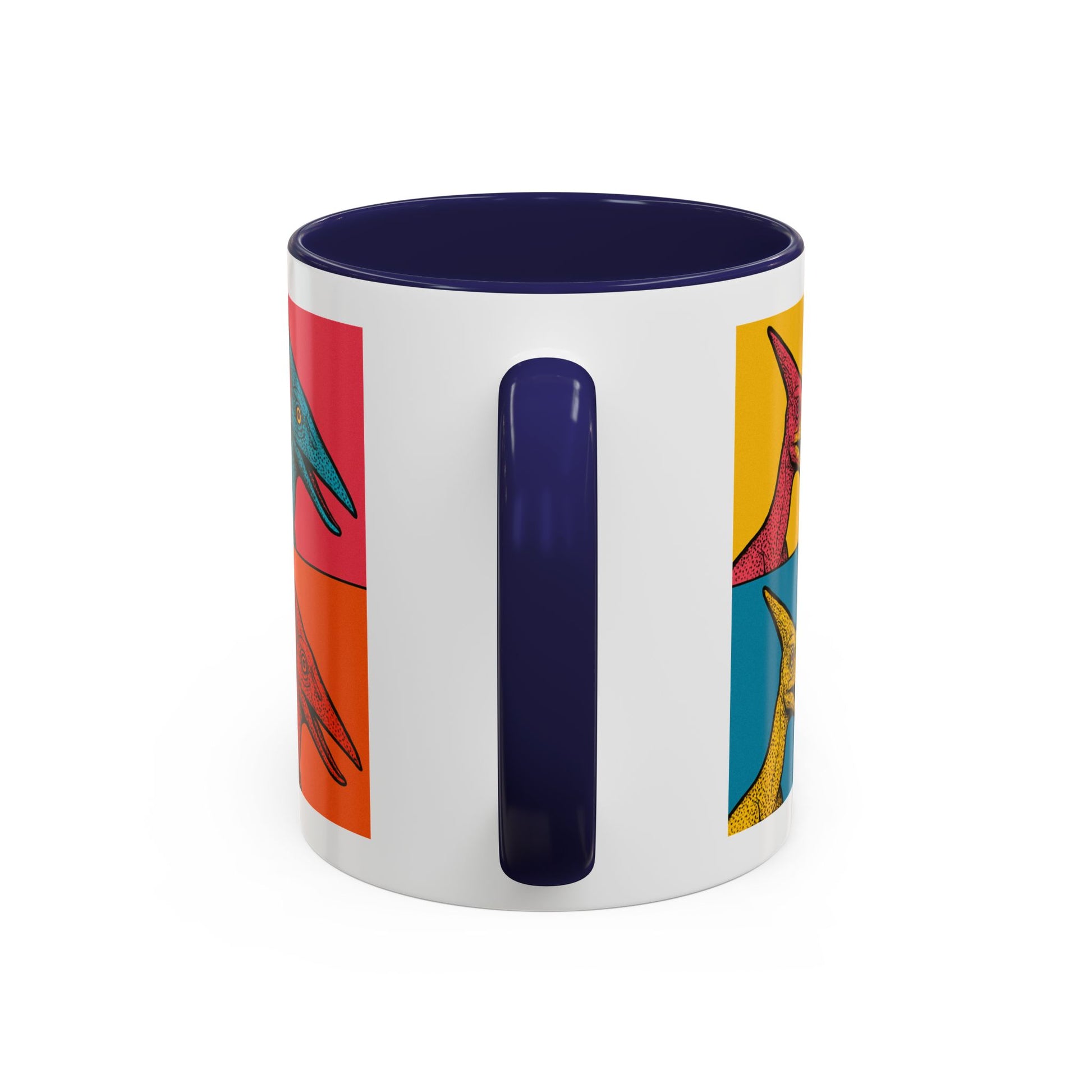 Vibrant Dinosaur Accent Coffee Mug - Quirky Gift for Pterodactyl Lovers, Unique Kitchen Decor, Colorful Ceramic Mug