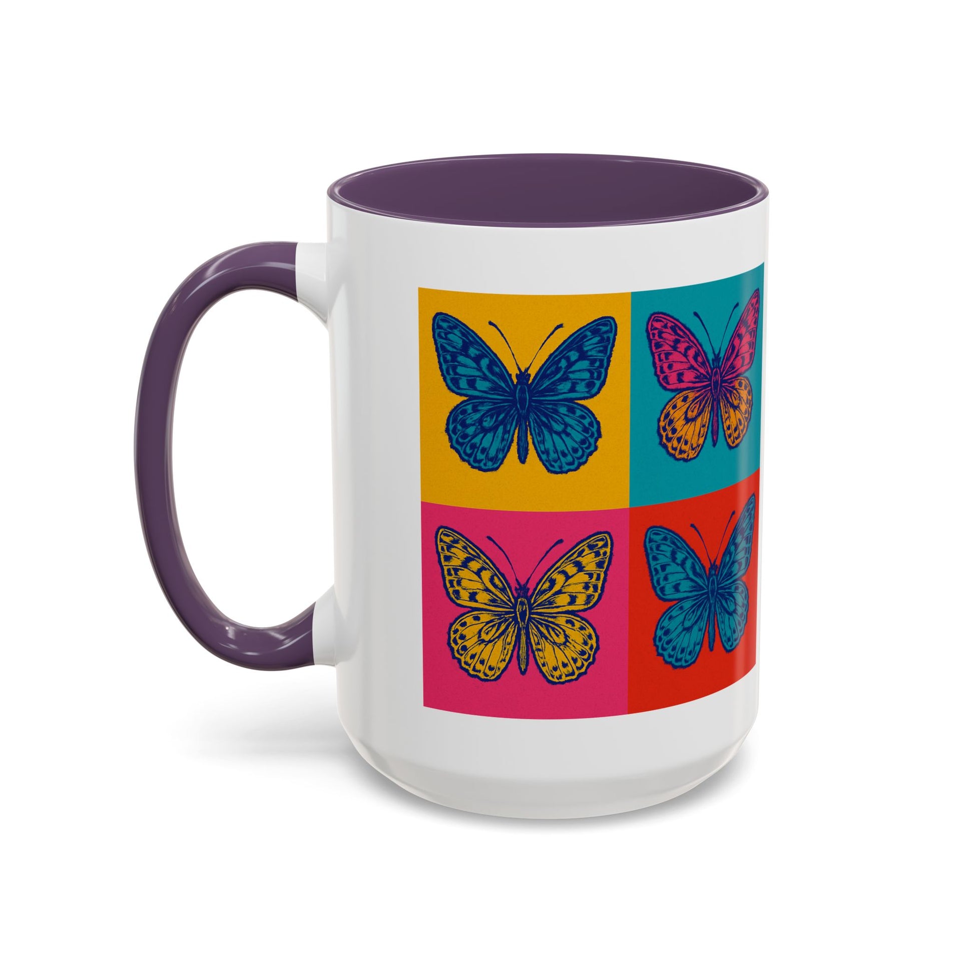 Bold Butterfly Accent Coffee Mug, Colorful Butterfly Mug, Artistic Coffee Cup, Unique Mug Gift, Retro-Inspired Drinkware