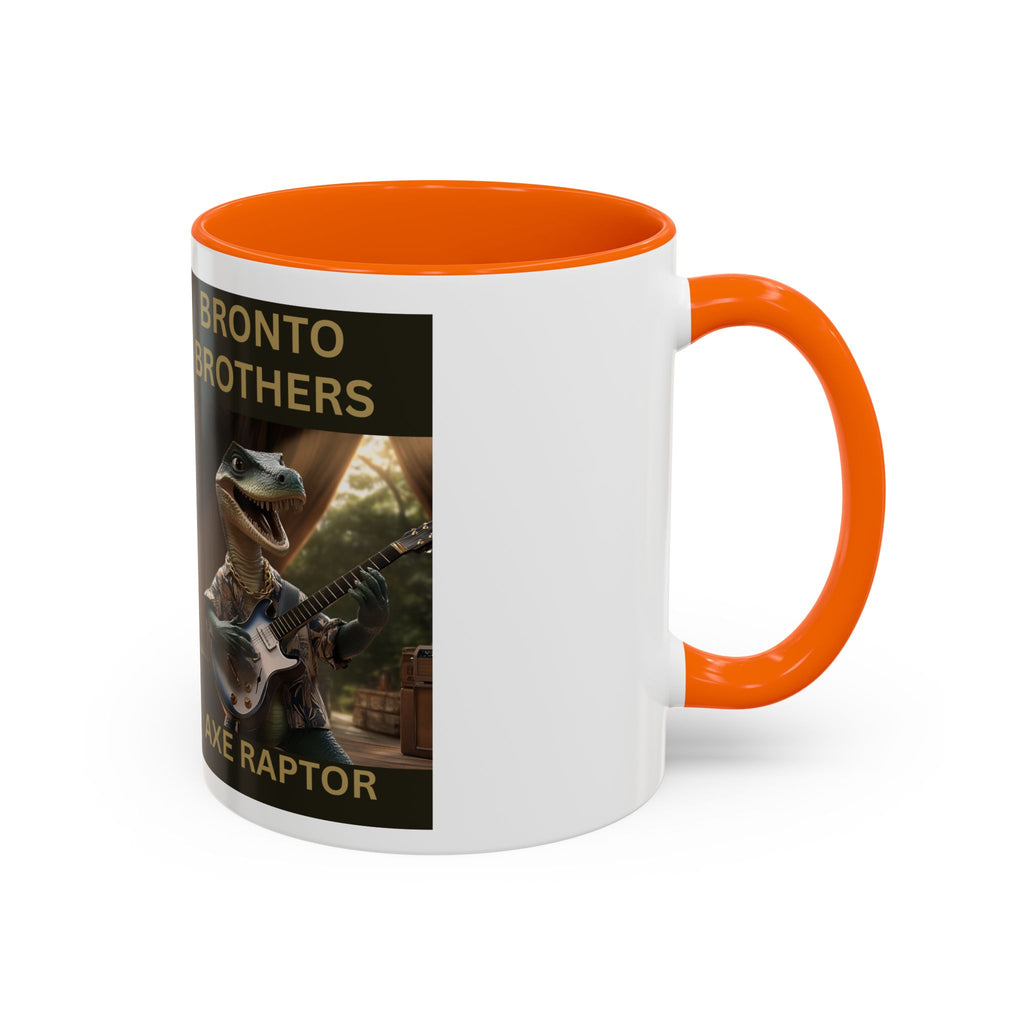 Axe Raptor Bronto Brothers Dinosaur Coffee Mug, Fun Dino Mug, Gifts for Musicians, Unique Coffee Lover's Mug, Funny Ceramic Cup