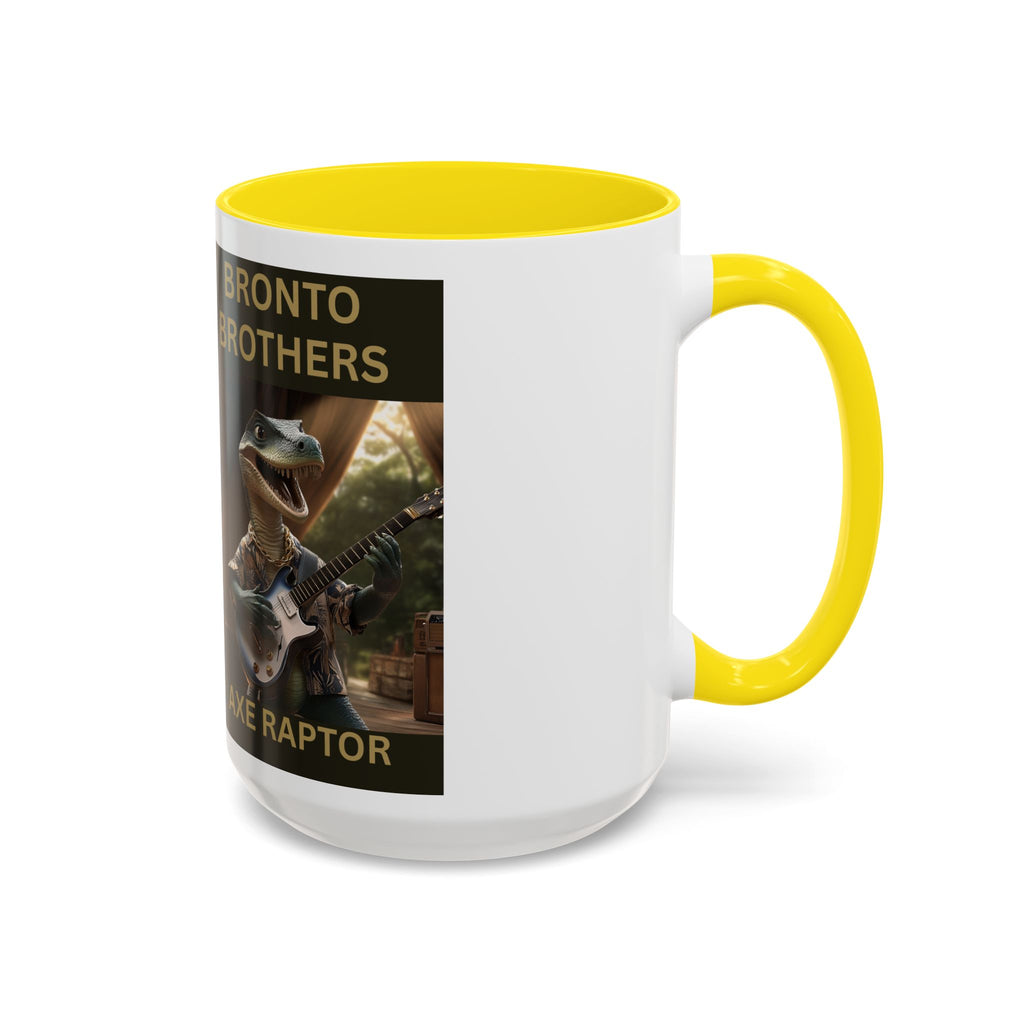 Axe Raptor Bronto Brothers Dinosaur Coffee Mug, Fun Dino Mug, Gifts for Musicians, Unique Coffee Lover's Mug, Funny Ceramic Cup