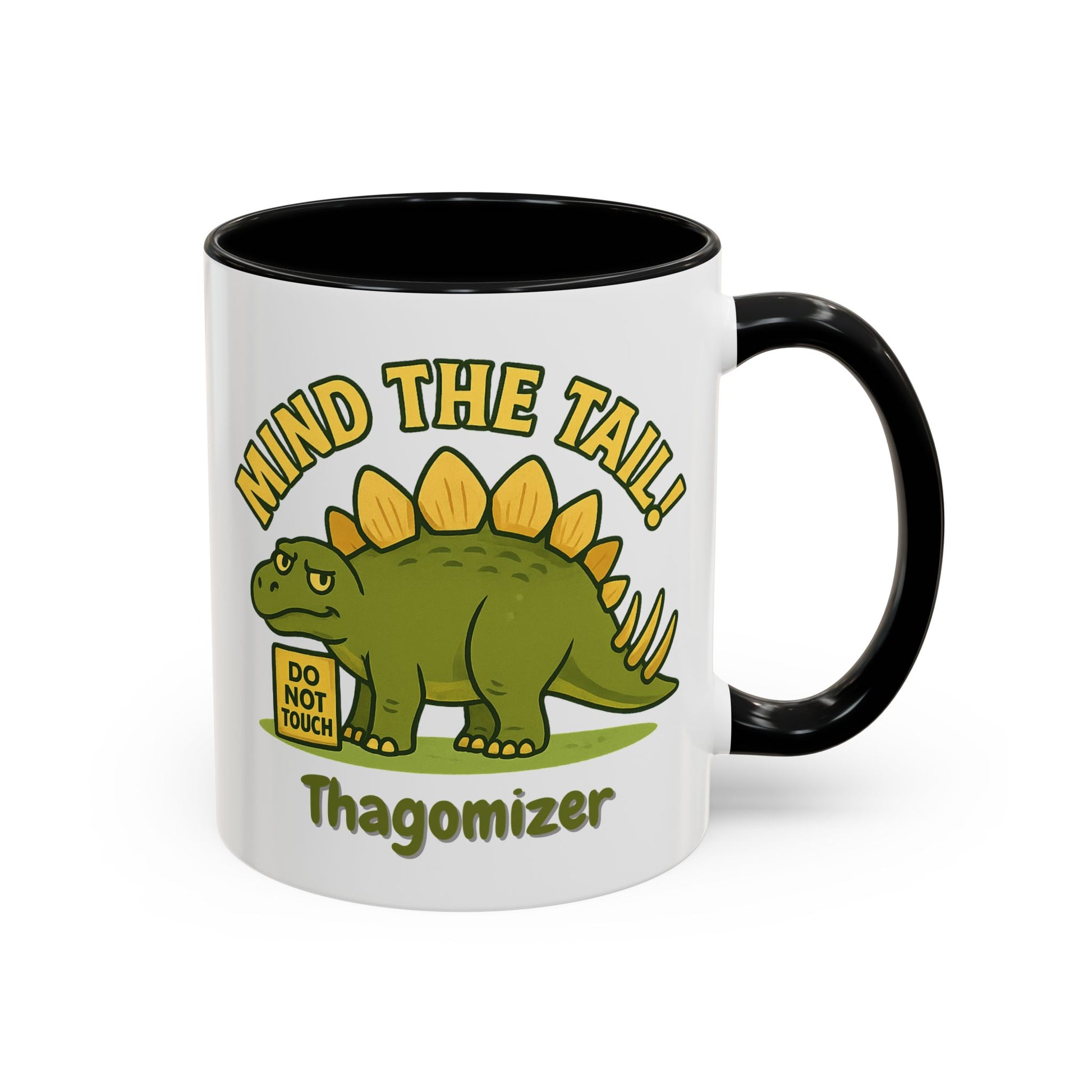 Thagomizer "Mind the Tail" Dinosaur Mug, Fun Gift for Dinosaur Lovers, Unique Office Cup, Birthday Present, Whimsical Tea or Coffee Mug