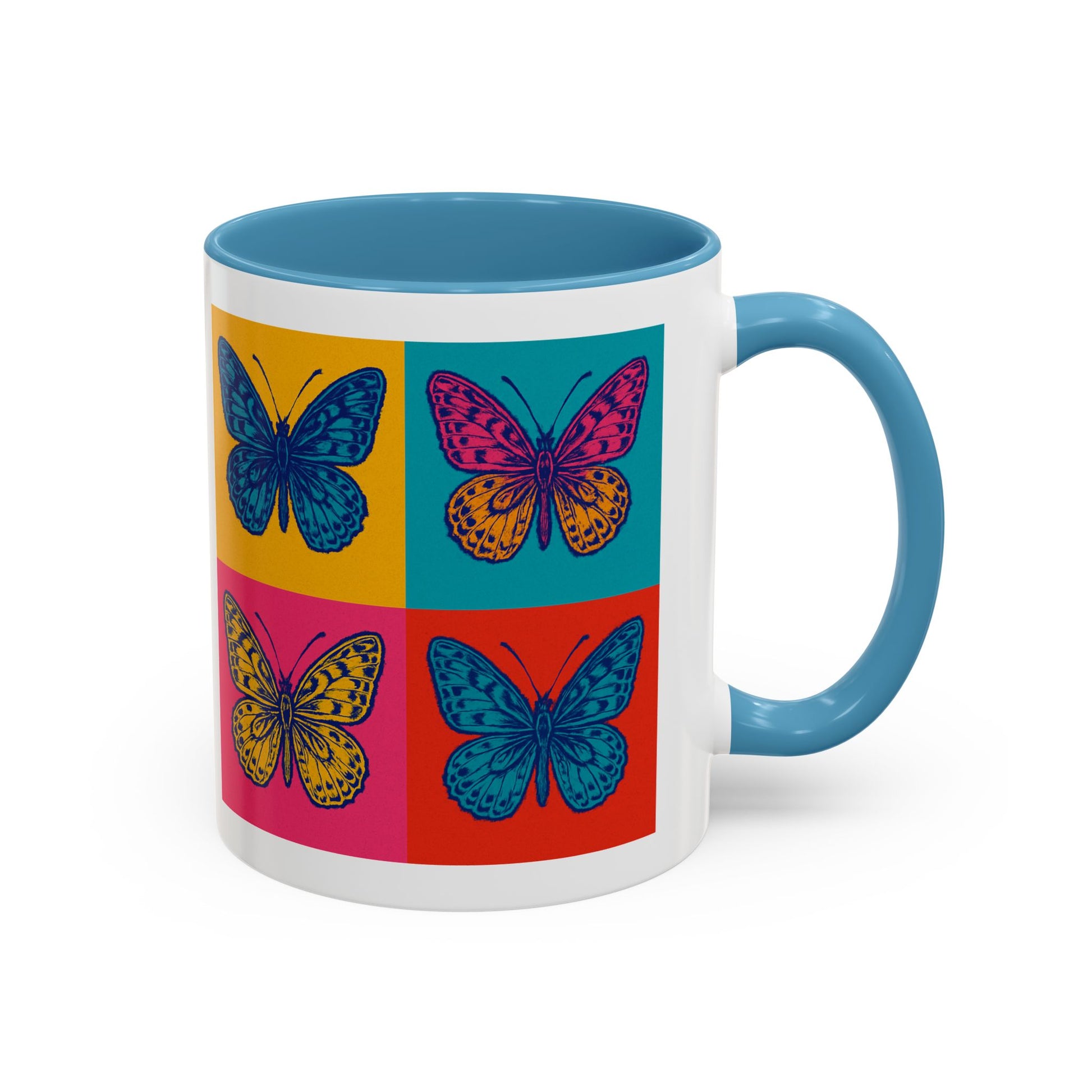 Bold Butterfly Accent Coffee Mug, Colorful Butterfly Mug, Artistic Coffee Cup, Unique Mug Gift, Retro-Inspired Drinkware