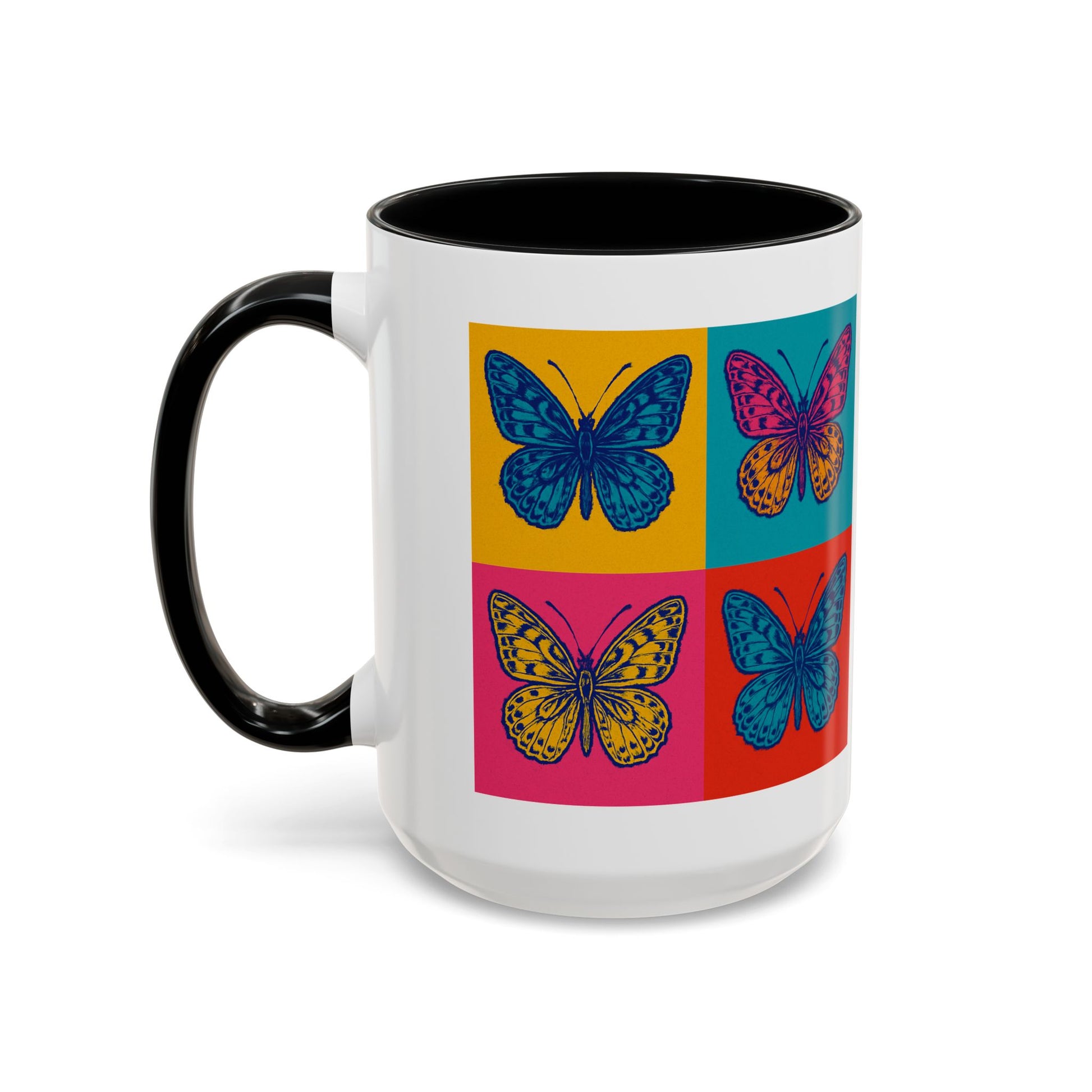 Bold Butterfly Accent Coffee Mug, Colorful Butterfly Mug, Artistic Coffee Cup, Unique Mug Gift, Retro-Inspired Drinkware