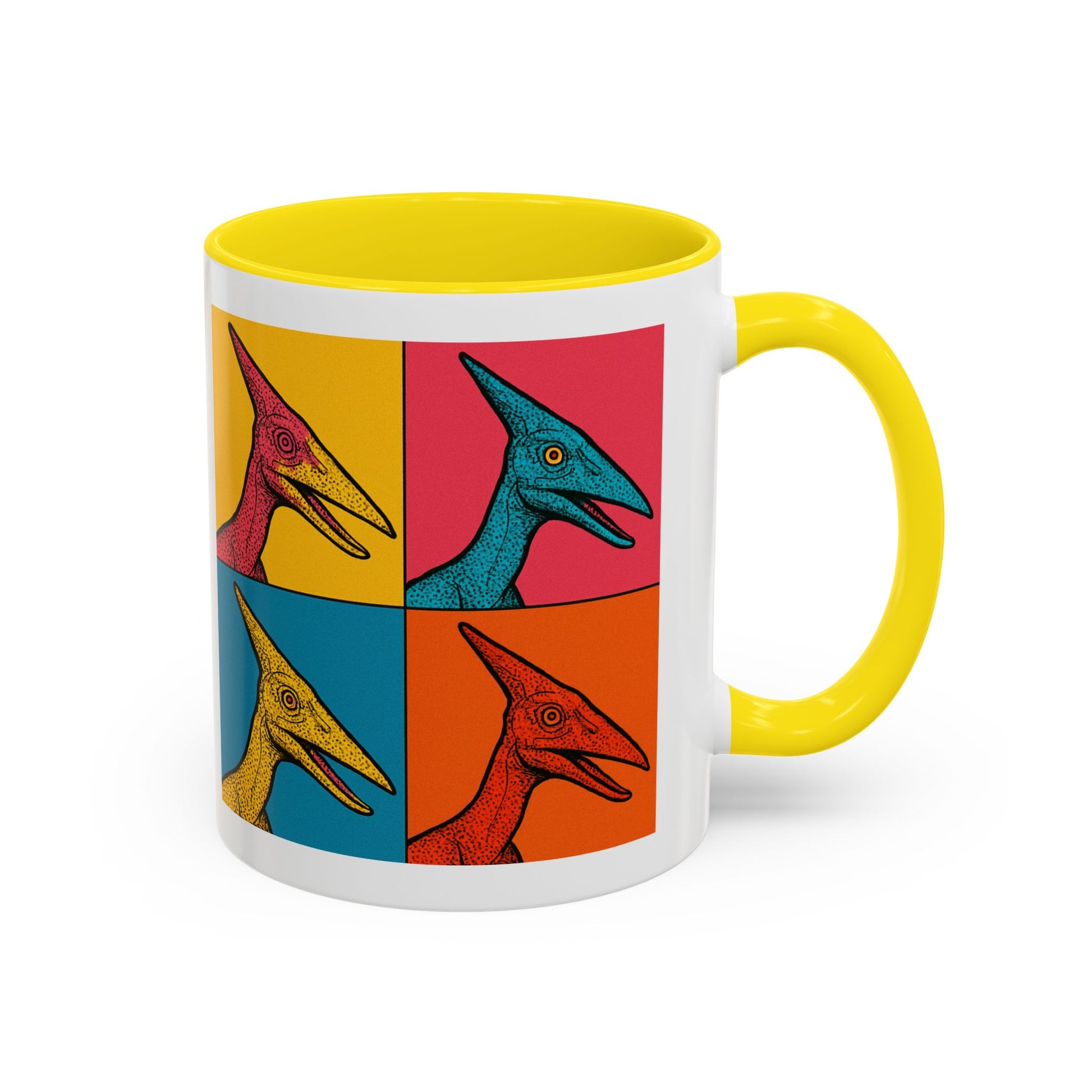 Vibrant Dinosaur Accent Coffee Mug - Quirky Gift for Pterodactyl Lovers, Unique Kitchen Decor, Colorful Ceramic Mug