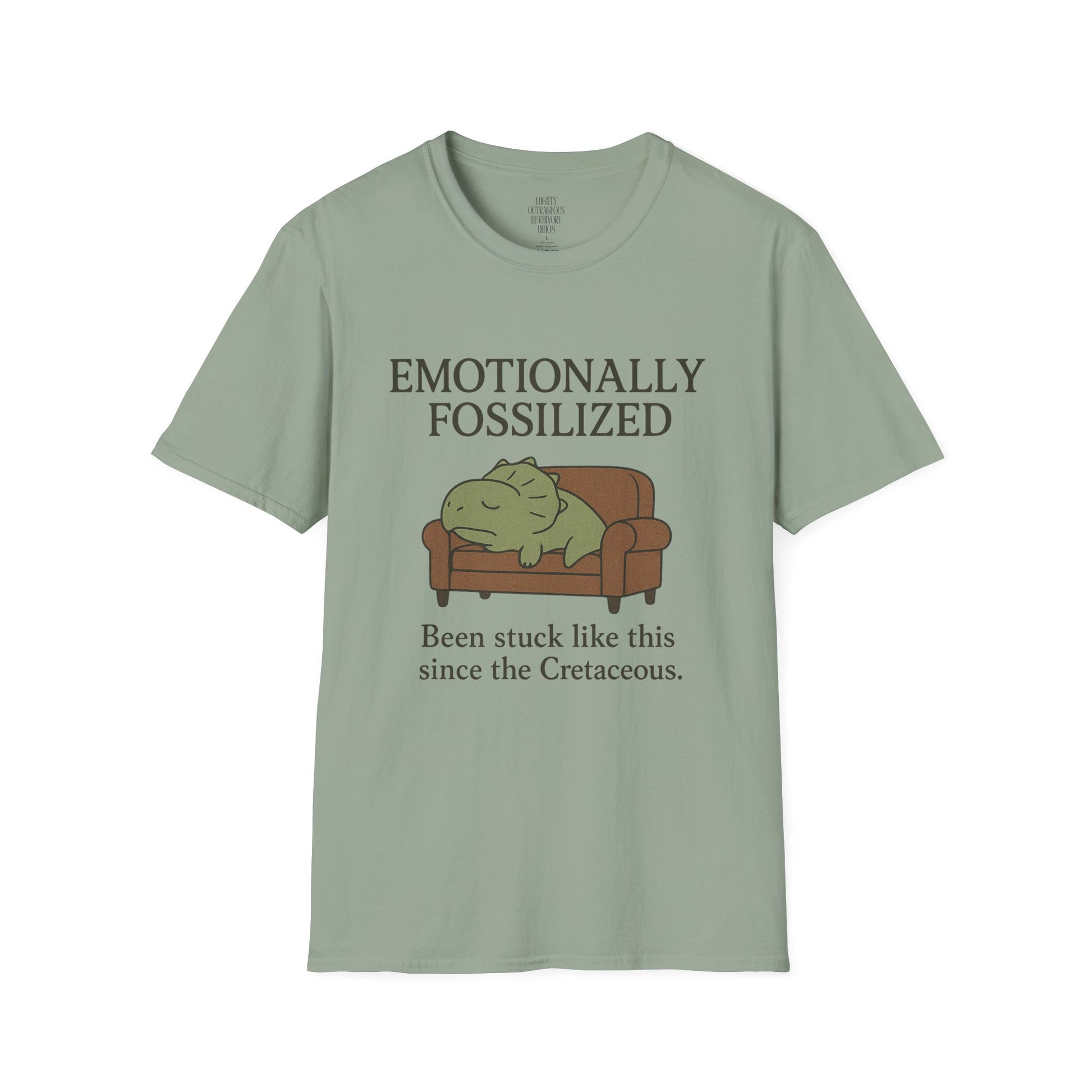 Emotionally Fossilized T-Shirt, Funny Gift, Humor Tee, Unisex Shirt, Couch Potato, Cretaceous Humor, Relaxation Wear
