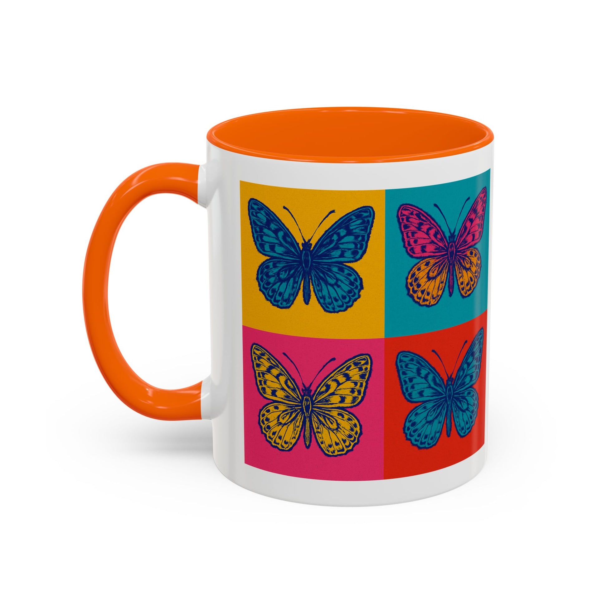 Bold Butterfly Accent Coffee Mug, Colorful Butterfly Mug, Artistic Coffee Cup, Unique Mug Gift, Retro-Inspired Drinkware
