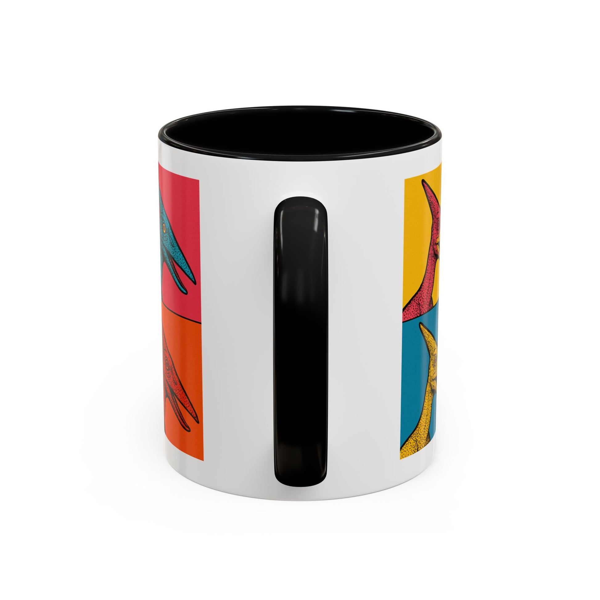 Vibrant Dinosaur Accent Coffee Mug - Quirky Gift for Pterodactyl Lovers, Unique Kitchen Decor, Colorful Ceramic Mug