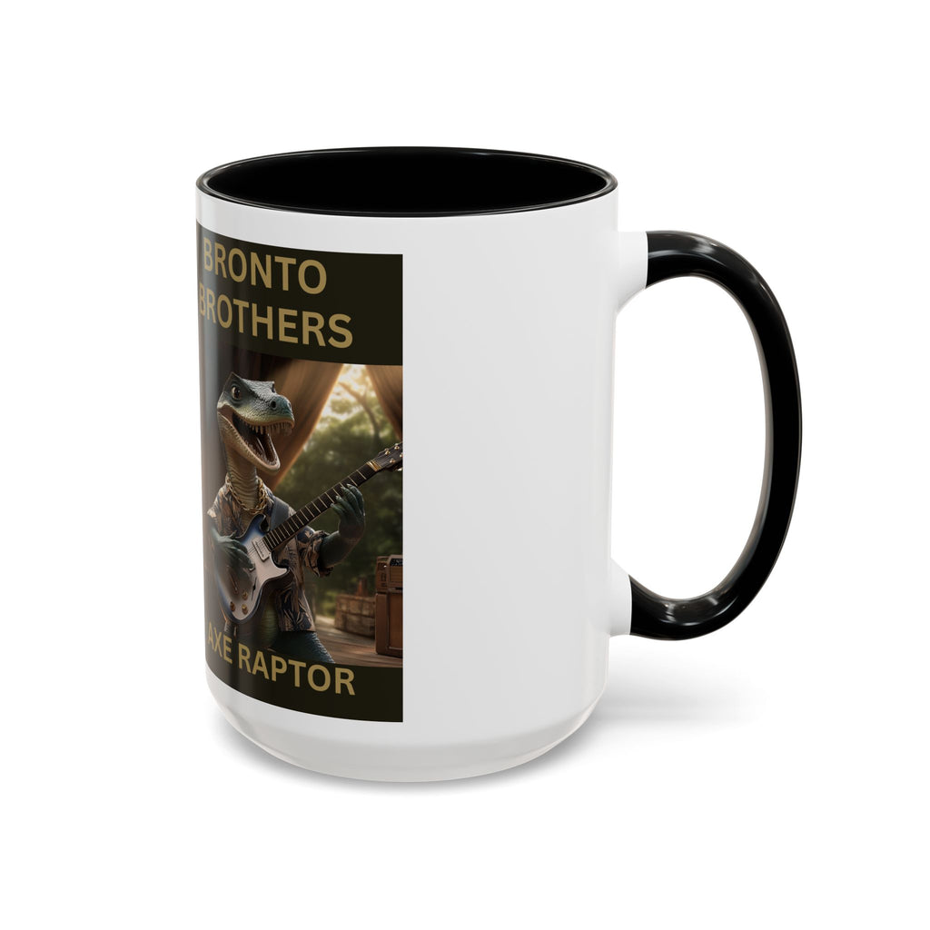 Axe Raptor Bronto Brothers Dinosaur Coffee Mug, Fun Dino Mug, Gifts for Musicians, Unique Coffee Lover's Mug, Funny Ceramic Cup