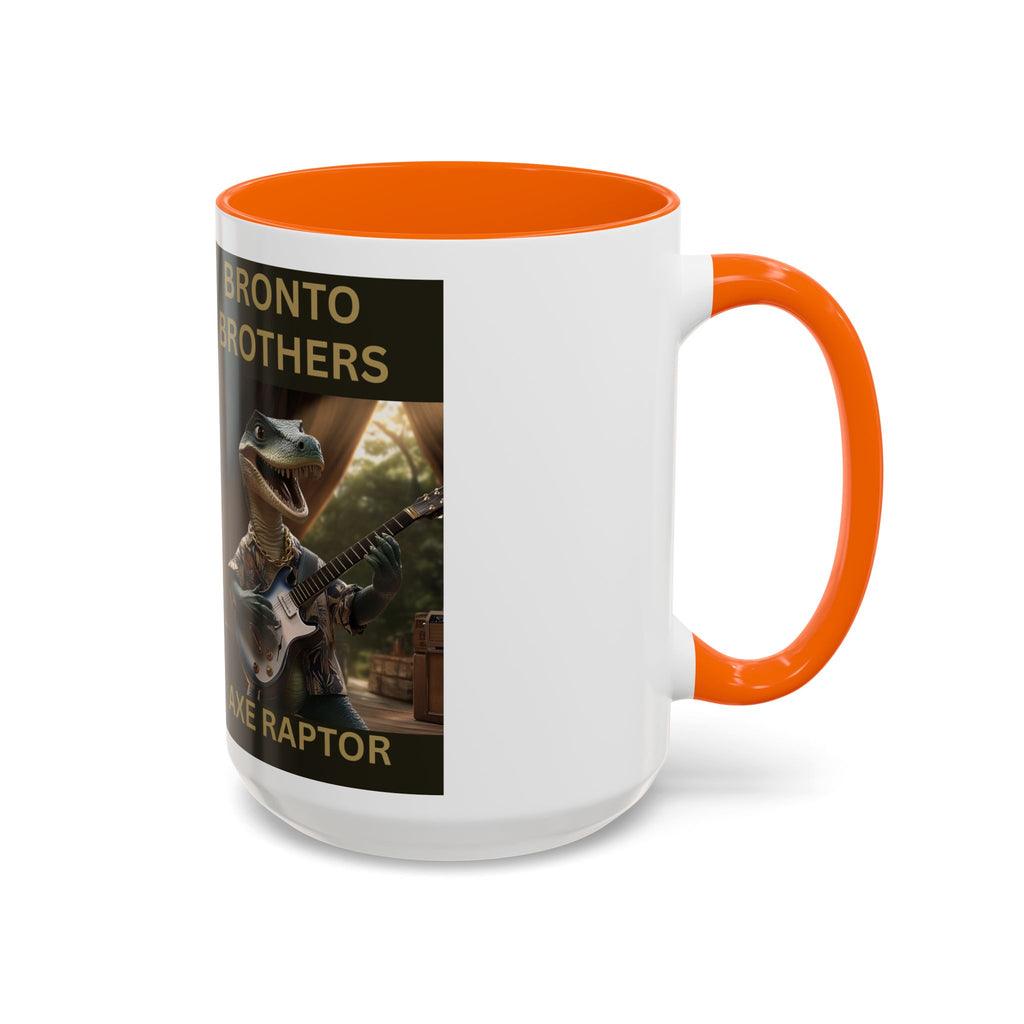 Axe Raptor Bronto Brothers Dinosaur Coffee Mug, Fun Dino Mug, Gifts for Musicians, Unique Coffee Lover's Mug, Funny Ceramic Cup