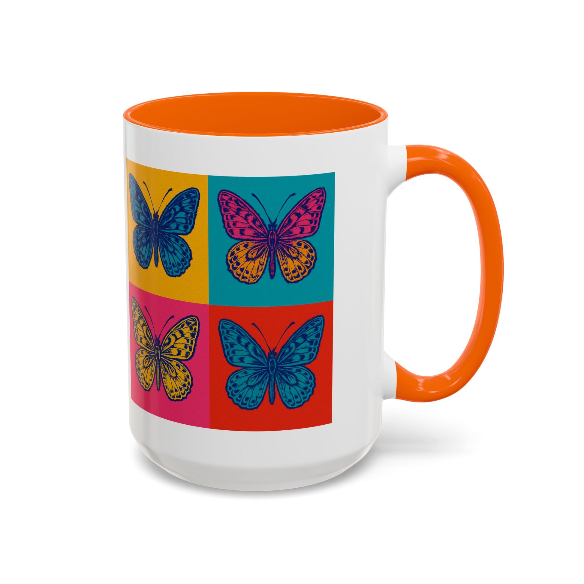 Bold Butterfly Accent Coffee Mug, Colorful Butterfly Mug, Artistic Coffee Cup, Unique Mug Gift, Retro-Inspired Drinkware
