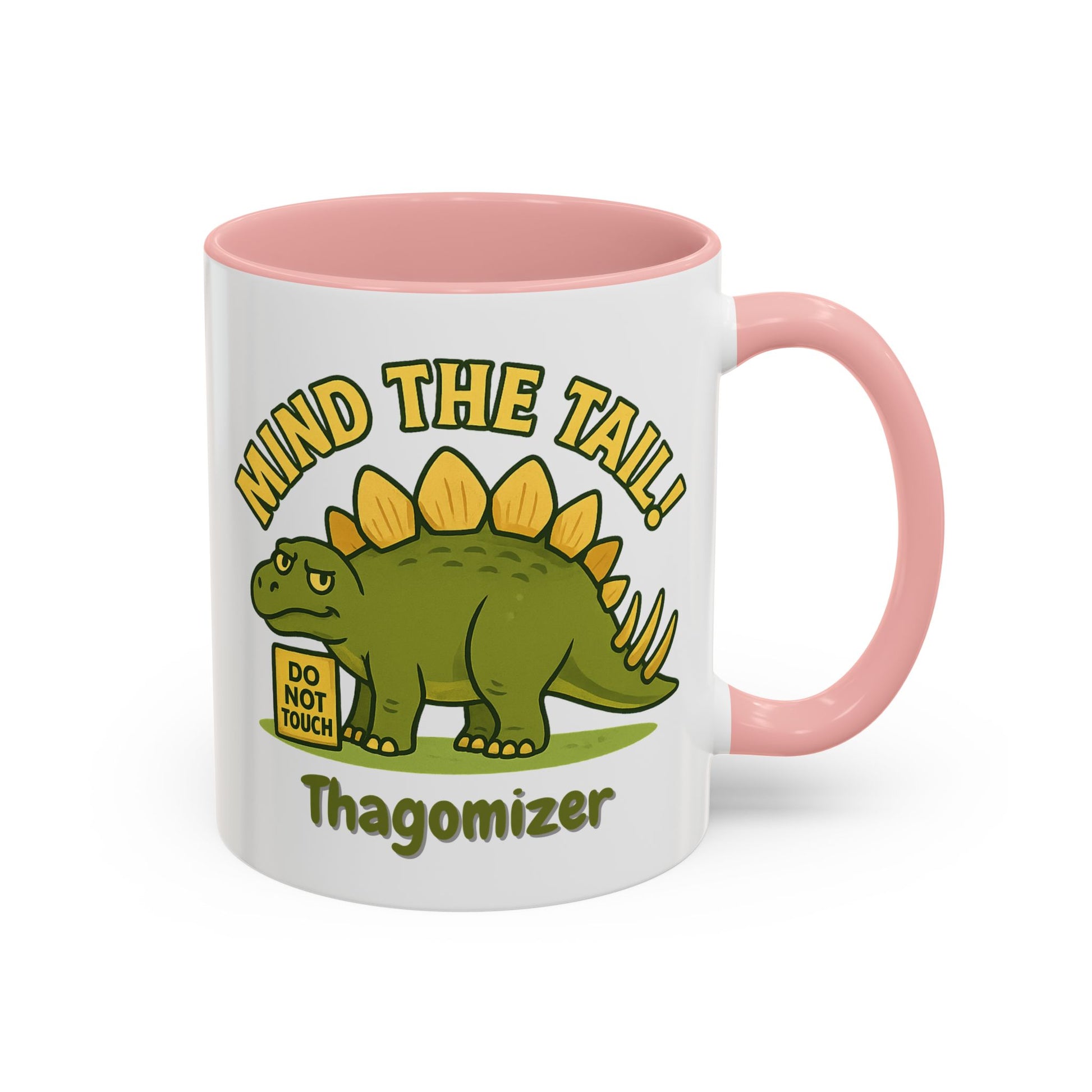 Thagomizer "Mind the Tail" Dinosaur Mug, Fun Gift for Dinosaur Lovers, Unique Office Cup, Birthday Present, Whimsical Tea or Coffee Mug