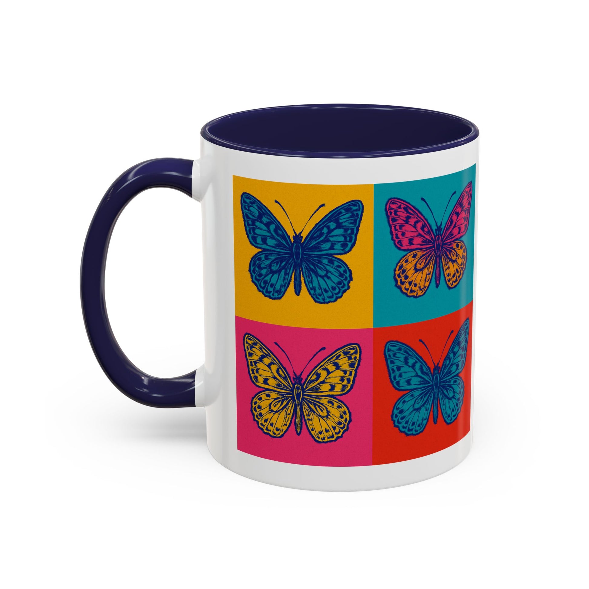 Bold Butterfly Accent Coffee Mug, Colorful Butterfly Mug, Artistic Coffee Cup, Unique Mug Gift, Retro-Inspired Drinkware