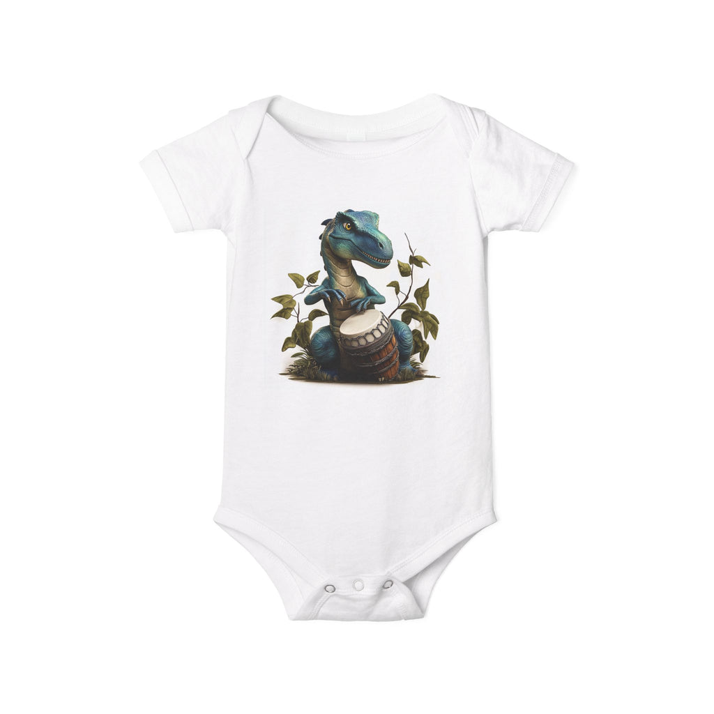 Dinosaur One-Piece featuring with Tommy Bluetail Playing Conga Drums.