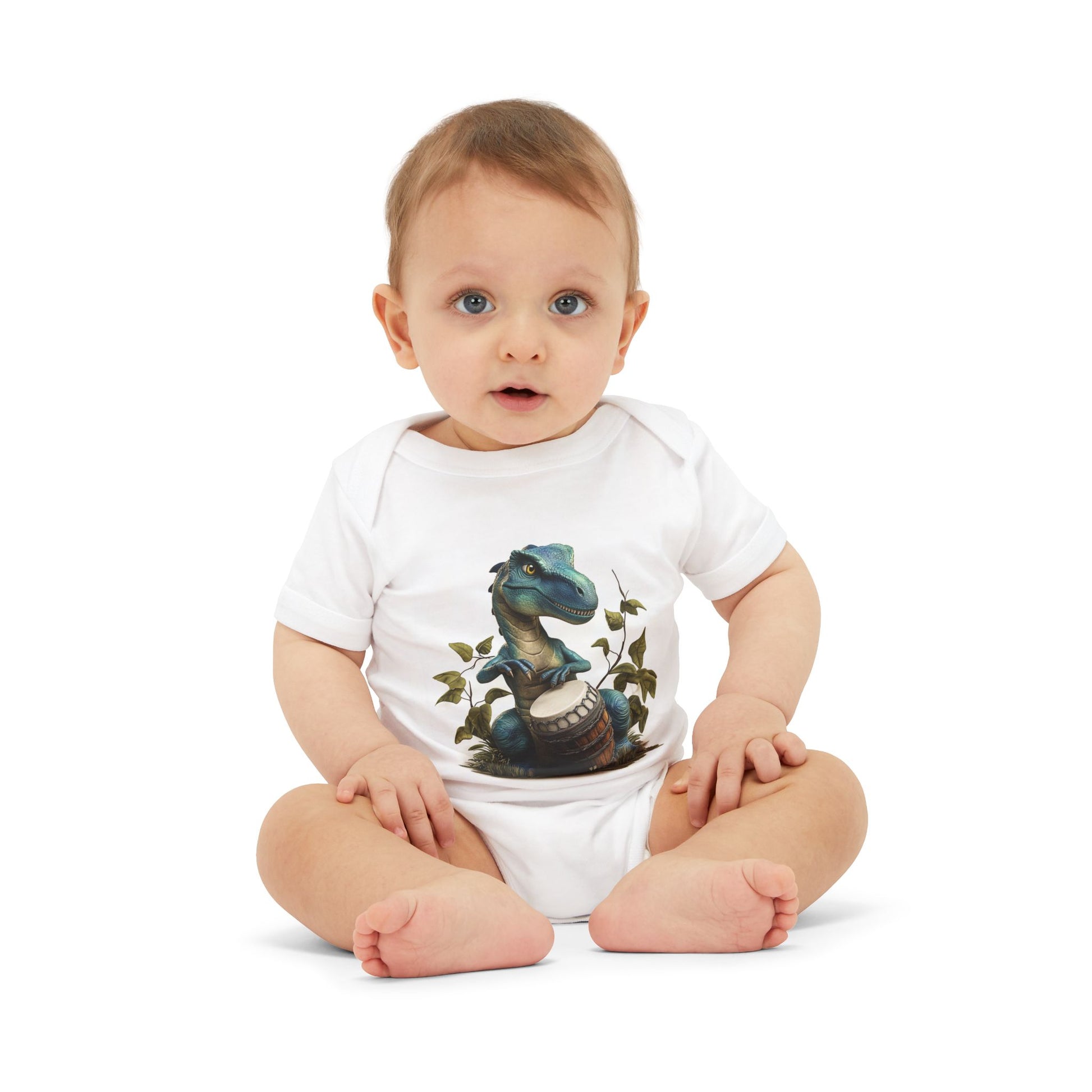 Dinosaur One-Piece featuring with Tommy Bluetail Playing Conga Drums.