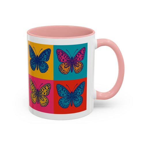 Bold Butterfly Accent Coffee Mug, Colorful Butterfly Mug, Artistic Coffee Cup, Unique Mug Gift, Retro-Inspired Drinkware