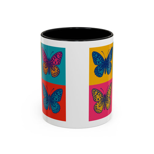 Bold Butterfly Accent Coffee Mug, Colorful Butterfly Mug, Artistic Coffee Cup, Unique Mug Gift, Retro-Inspired Drinkware