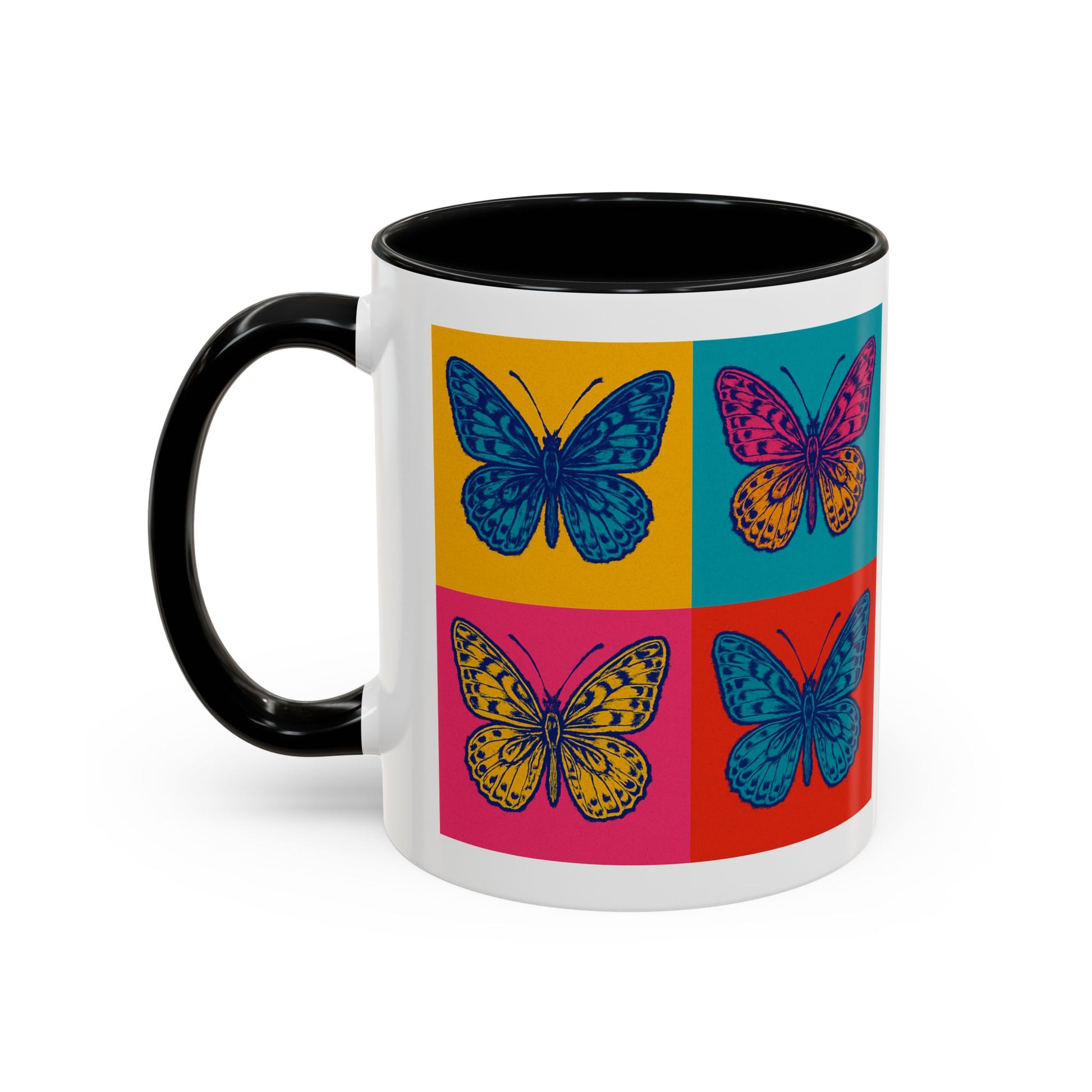 Bold Butterfly Accent Coffee Mug, Colorful Butterfly Mug, Artistic Coffee Cup, Unique Mug Gift, Retro-Inspired Drinkware