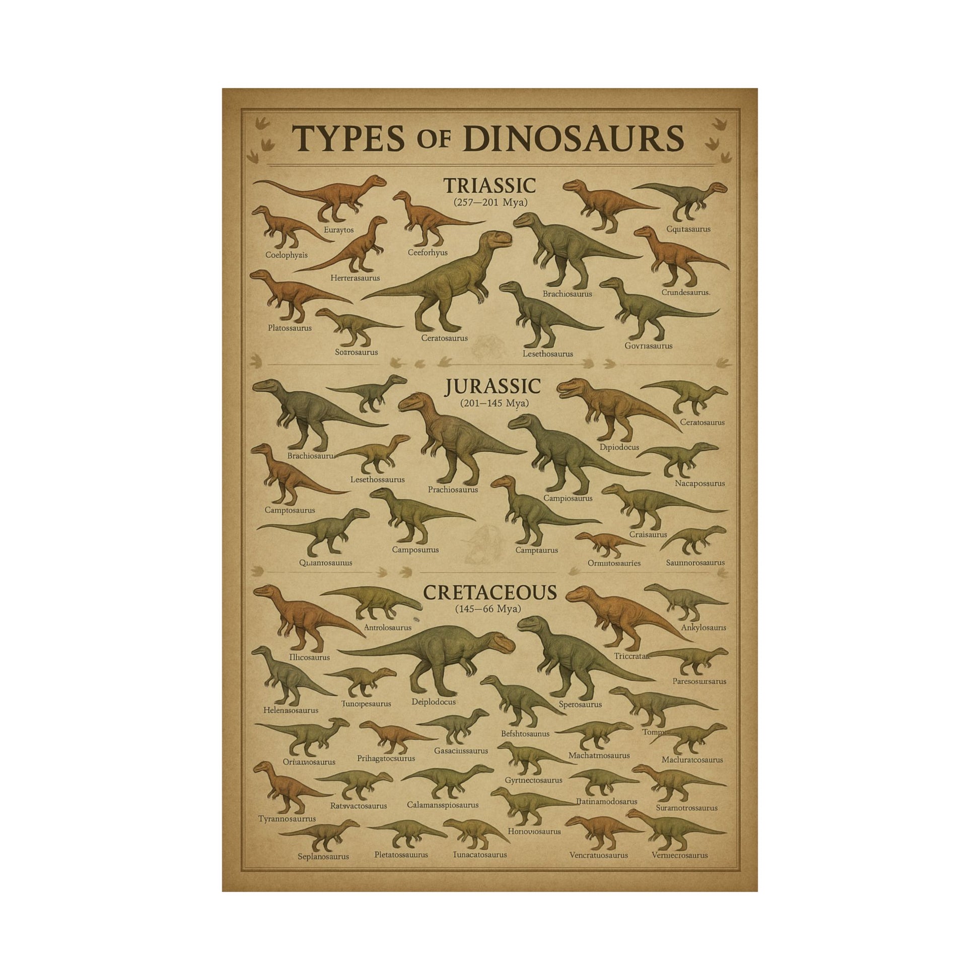 Vintage Dinosaur Poster Print, Educational Wall Art, Kids Room Decor, Children's Gift, Classroom Wall Art