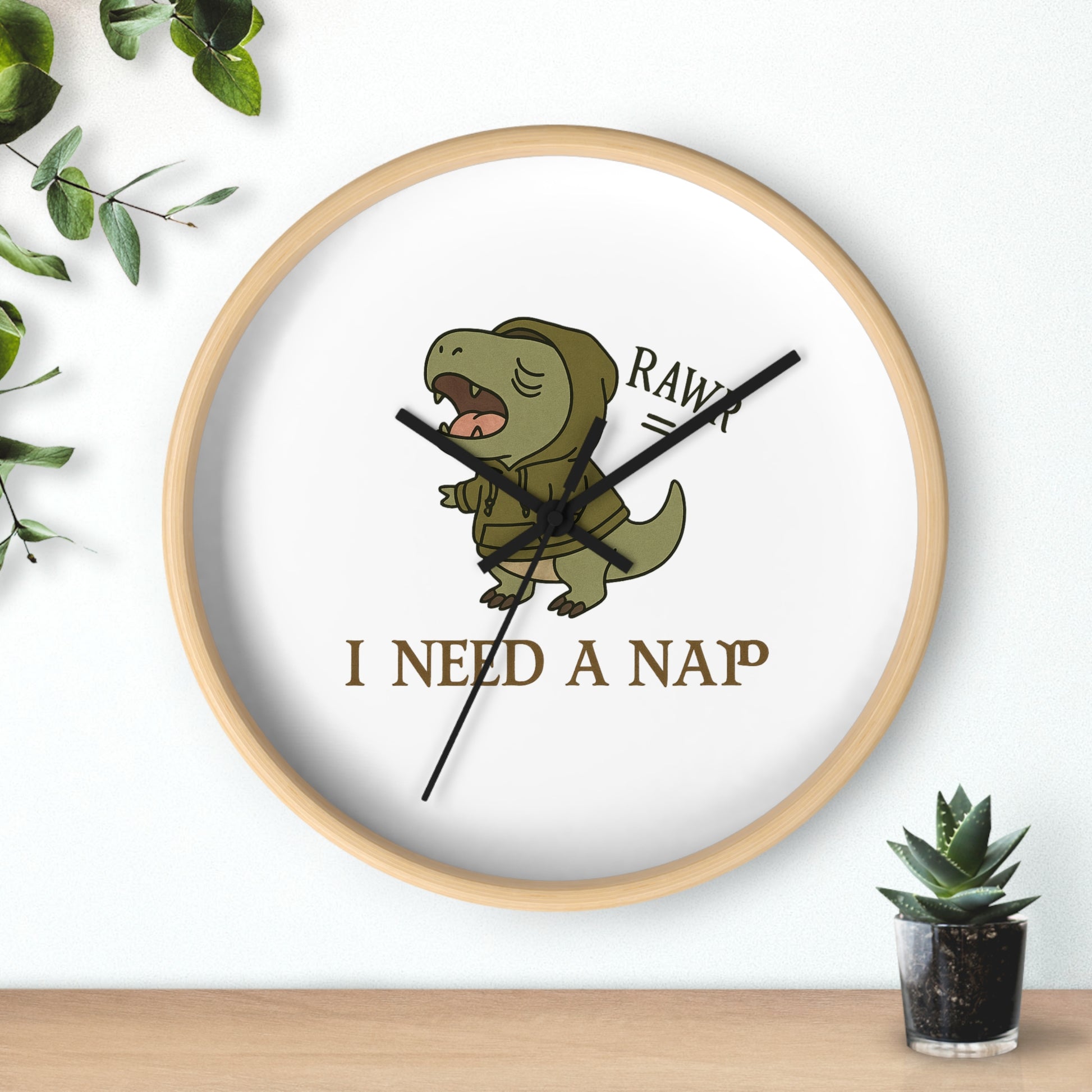 Dinosaur Nap Time Wall Clock, Cute T-Rex Clock, Kids Room Decor, Fun Wall Art, Gift for Dino Lovers, Nursery Wall Clock