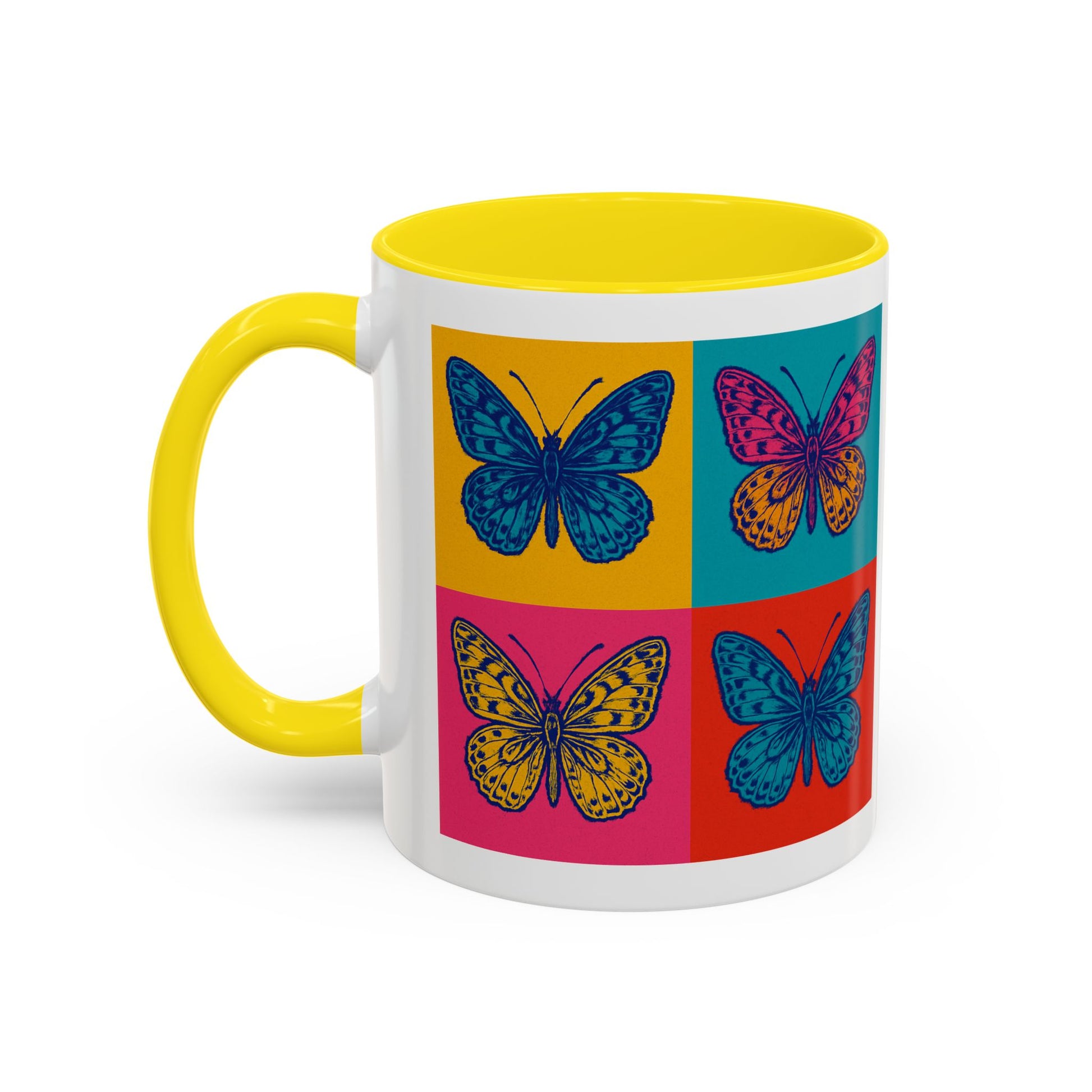 Bold Butterfly Accent Coffee Mug, Colorful Butterfly Mug, Artistic Coffee Cup, Unique Mug Gift, Retro-Inspired Drinkware