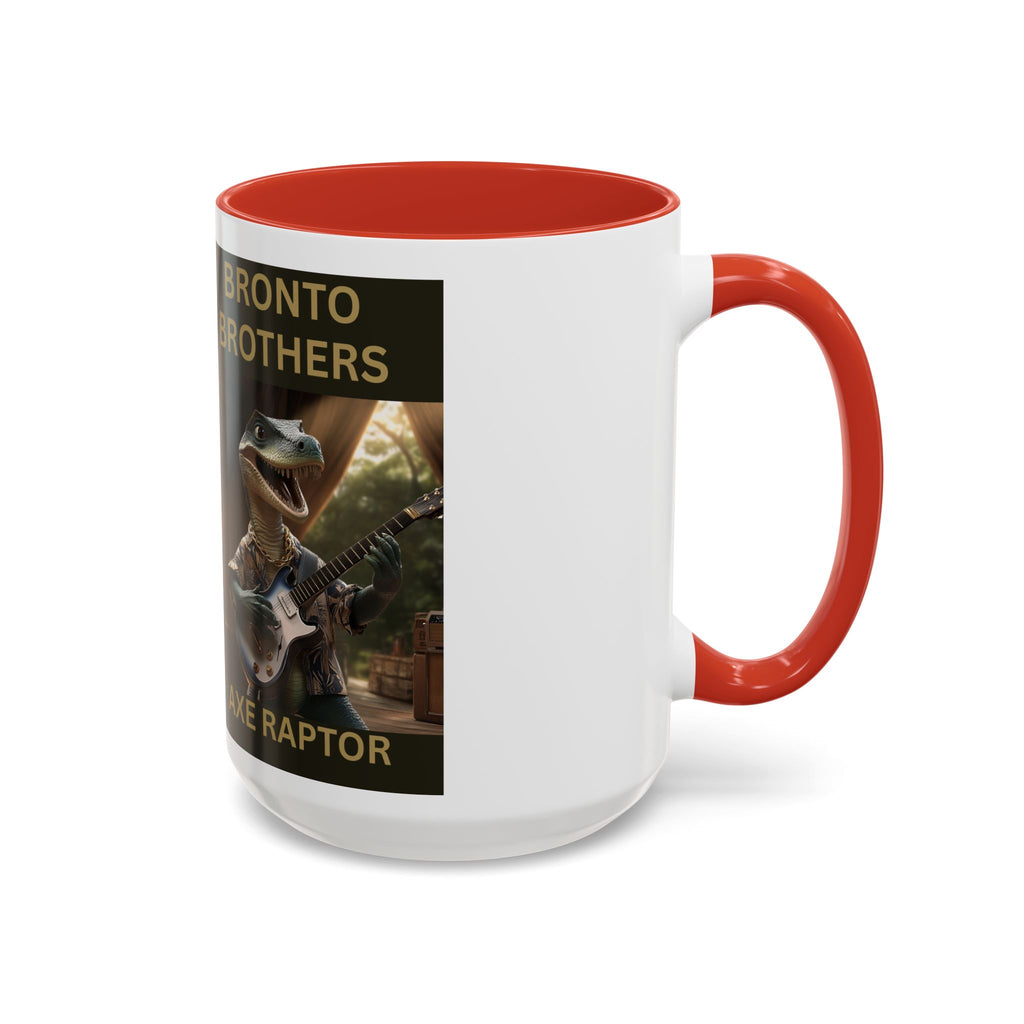 Axe Raptor Bronto Brothers Dinosaur Coffee Mug, Fun Dino Mug, Gifts for Musicians, Unique Coffee Lover's Mug, Funny Ceramic Cup