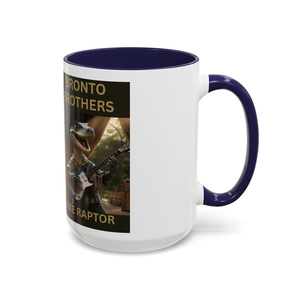 Axe Raptor Bronto Brothers Dinosaur Coffee Mug, Fun Dino Mug, Gifts for Musicians, Unique Coffee Lover's Mug, Funny Ceramic Cup