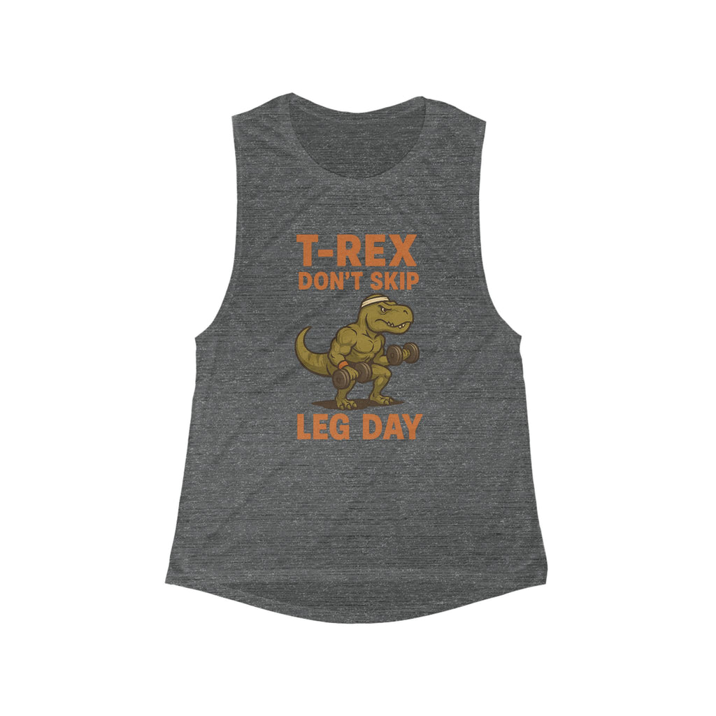 T-Rex Workout Tank - Fun Flowy Muscle Top, Perfect for Gym, Gifts for Fitness Lovers, Humor Tee, Leg Day Motivation