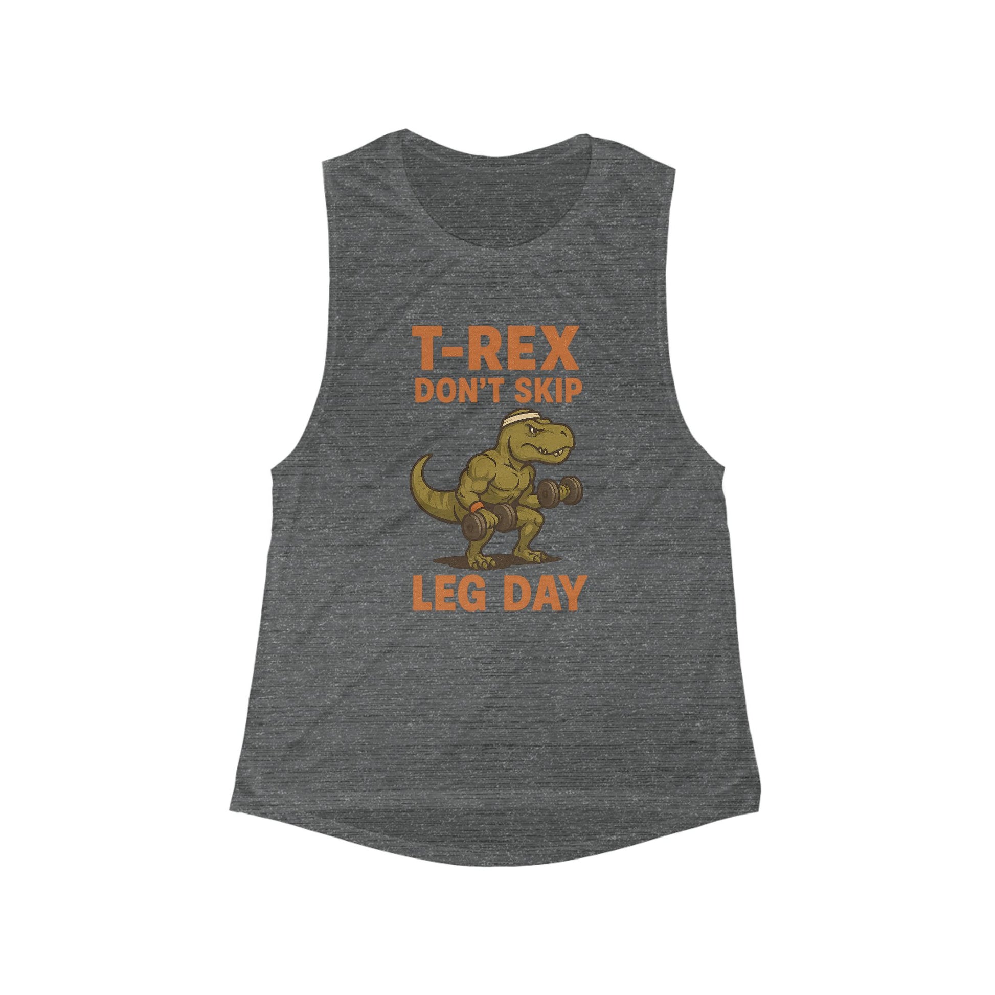 T-Rex Workout Tank - Fun Flowy Muscle Top, Perfect for Gym, Gifts for Fitness Lovers, Humor Tee, Leg Day Motivation