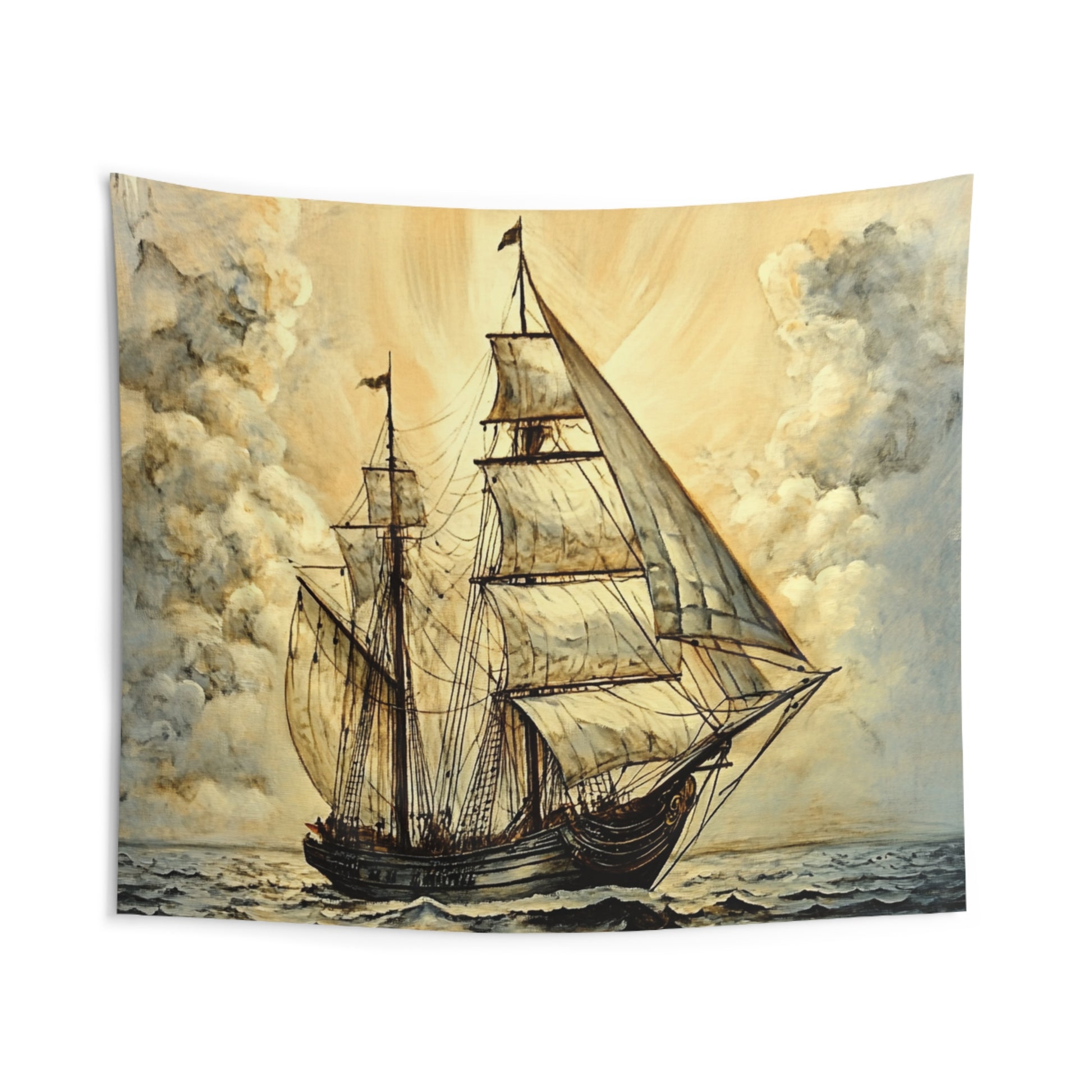 Nautical Adventure Wall Tapestry, Coastal Beach Decor, Ocean Sea Life Hanging Art, Sailor Theme Room Tapestry, Coastal Living Room