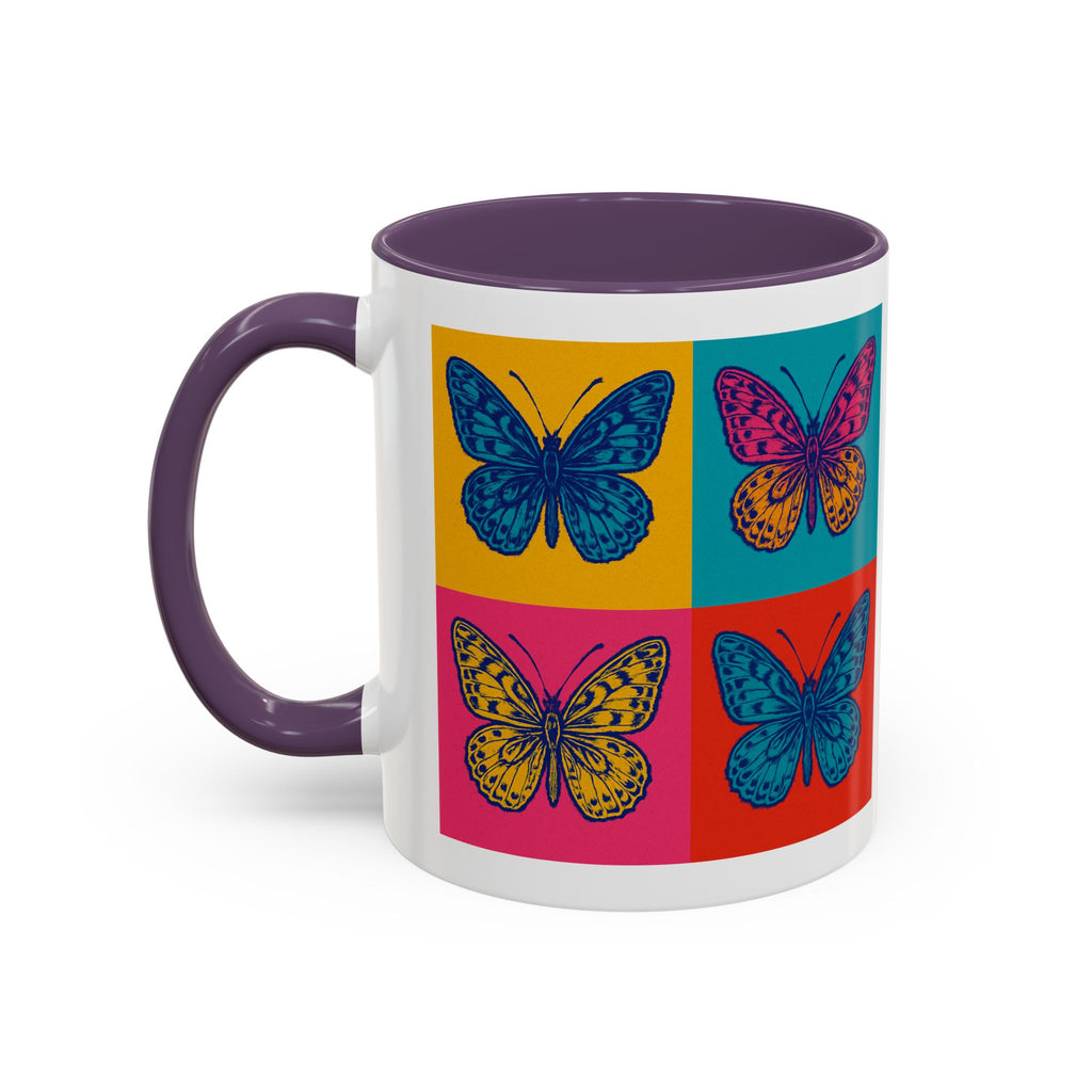 Bold Butterfly Accent Coffee Mug, Colorful Butterfly Mug, Artistic Coffee Cup, Unique Mug Gift, Retro-Inspired Drinkware