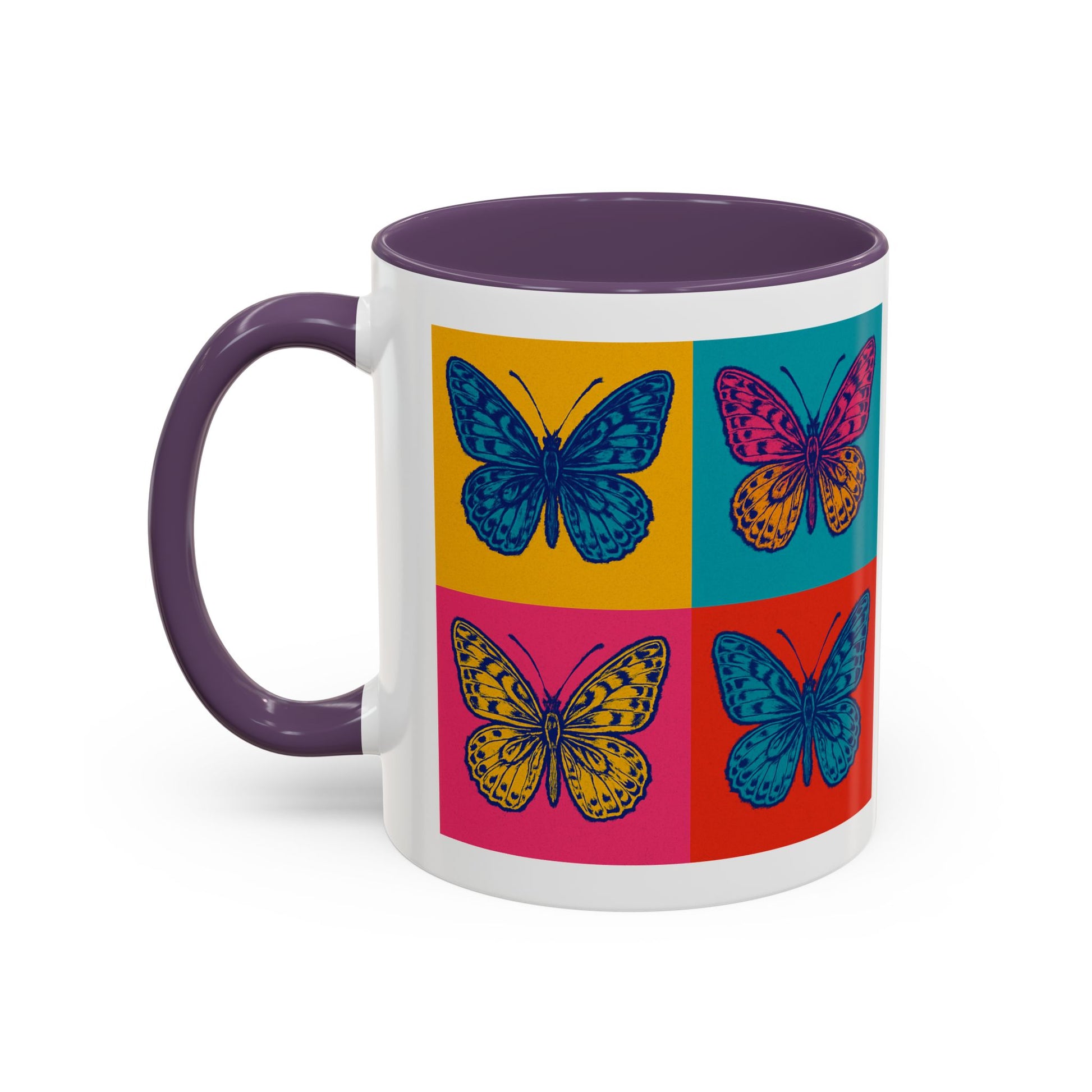 Bold Butterfly Accent Coffee Mug, Colorful Butterfly Mug, Artistic Coffee Cup, Unique Mug Gift, Retro-Inspired Drinkware