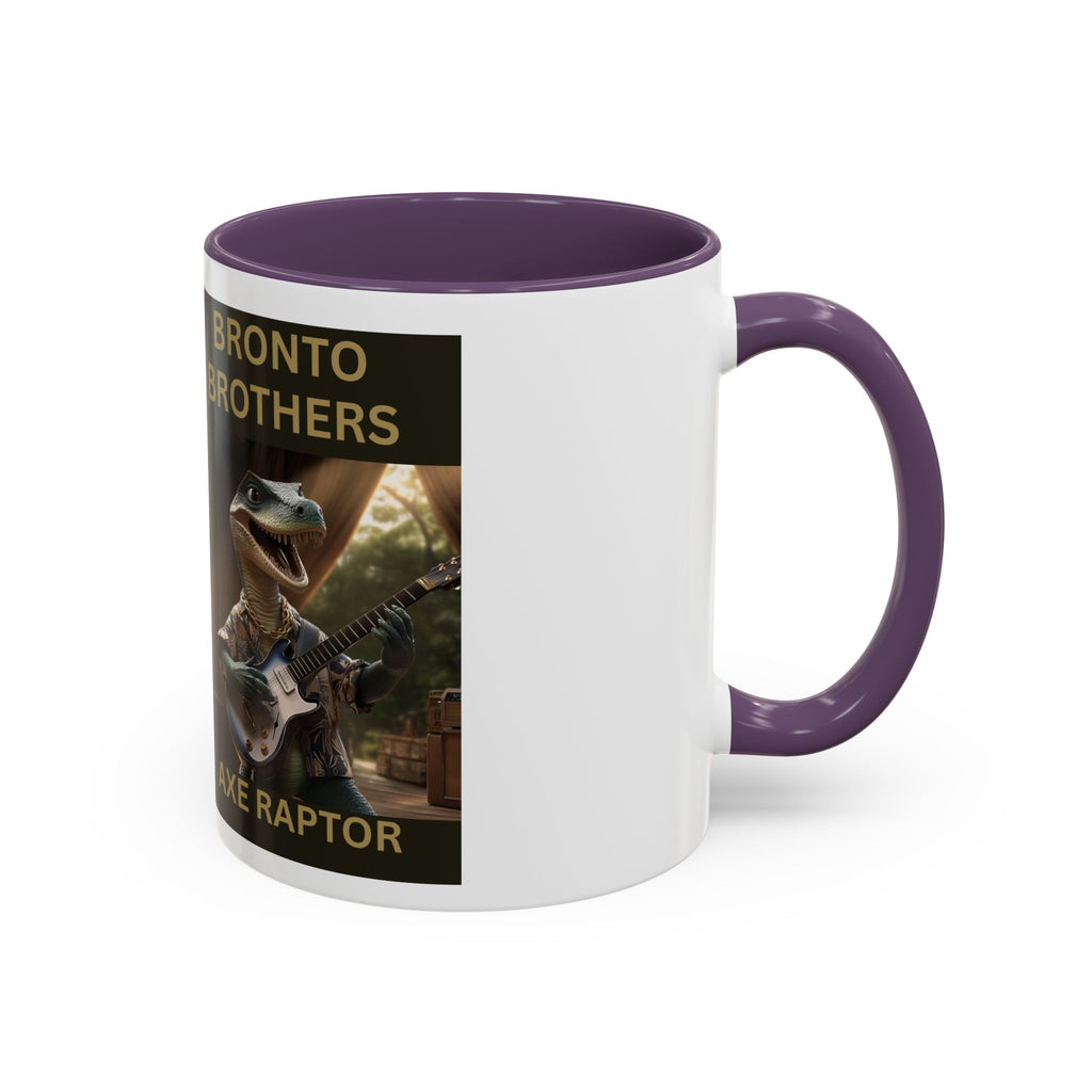 Axe Raptor Bronto Brothers Dinosaur Coffee Mug, Fun Dino Mug, Gifts for Musicians, Unique Coffee Lover's Mug, Funny Ceramic Cup